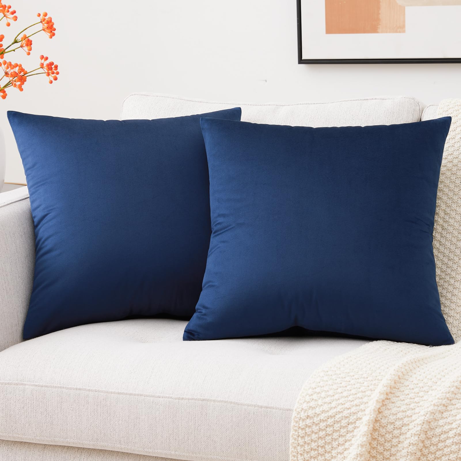 Mixhug Decorative Throw Pillow Covers, Velvet Cushion Covers, Solid Throw Pillow Cases for Couch and Bed, Pale Coral, 26 x 26 Inches, Set of 2