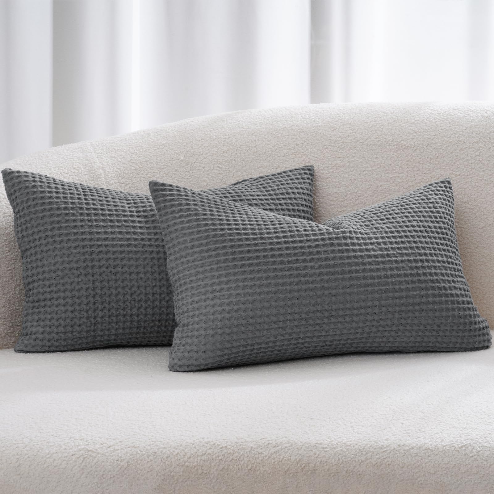 PHF 100% Cotton Waffle Weave Euro Shams 26" x 26", No Filling, 2 Pack Elegant Home Decorative Euro Throw Pillow Covers for Bed Couch Sofa, Coral
