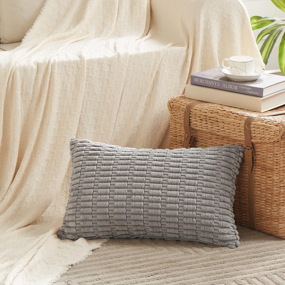 Fancy Homi Decorative Throw Pillow Covers for Bed Couch Bedroom Bench, Soft Corduroy Solid Pillow Case, Rustic Farmhouse Boho Room Decor,54" x 20" (Pack of 1),Coral