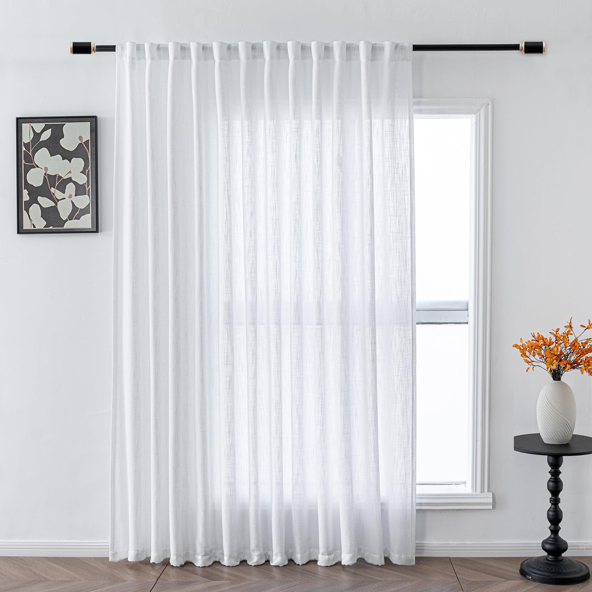 MYSKY HOME Cotton Curtains for Living Room Farmhouse Semi Sheer Light Filtering for Windows, Linen Look Texture Soft Modern Decor Country Style, 50" x 84", Light Oatmeal, 2 Panels