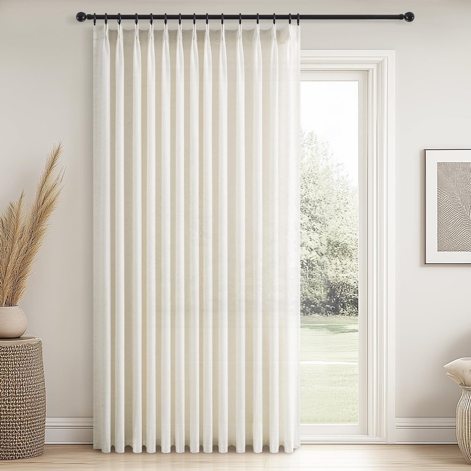 Topfinel Pinch Pleated Curtains 90 Inches Long 2 Panels Set,Natural Cream Semi Sheer Cotton Blend Fabric Aesthetic Advanced Curtain Drapes for Living Room Bedroom,40x90 inch Length