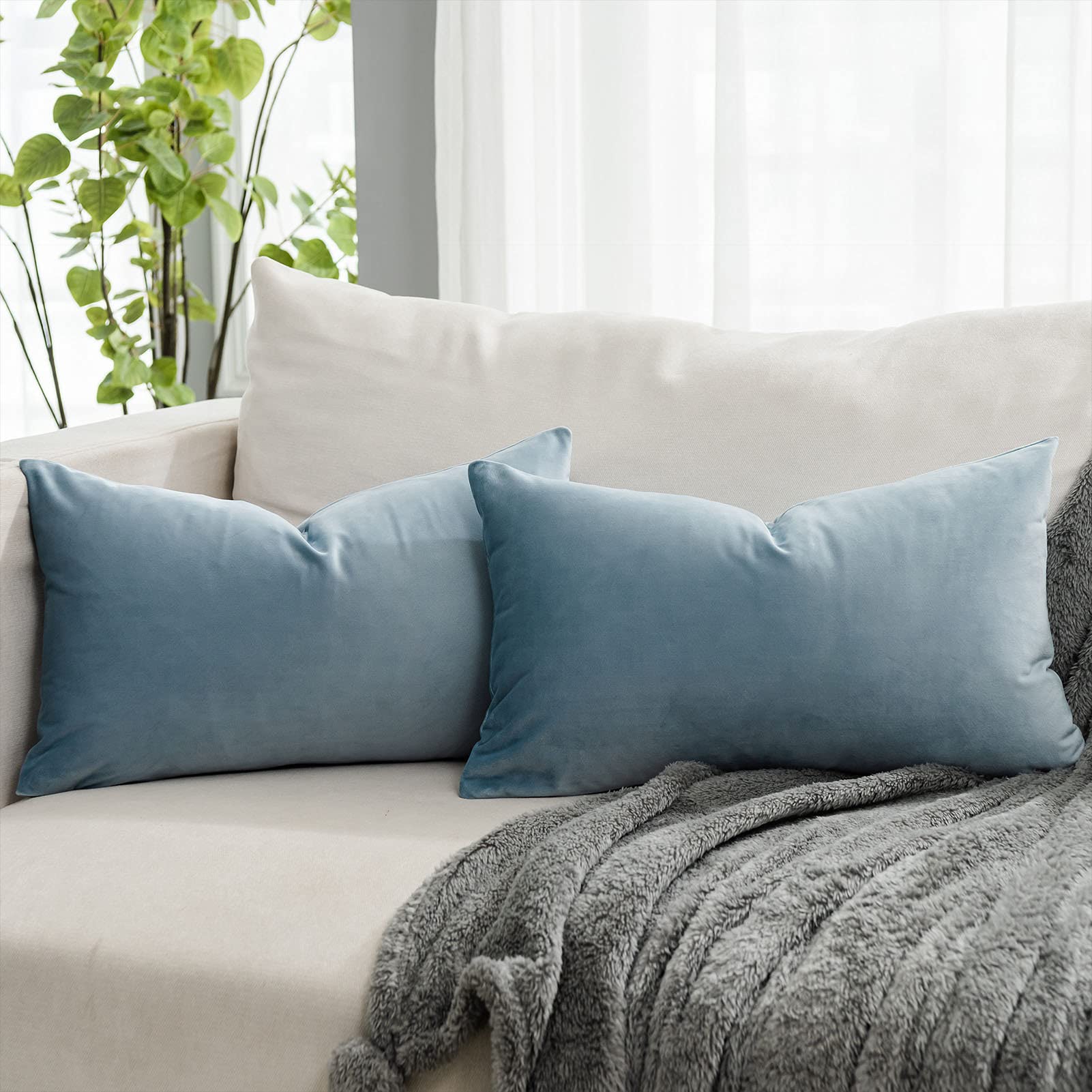 Coral Decorative Velvet Throw Pillow Covers 24x24 inch Set of 2 with Zipper Luxury Soft Solid Square Cushion Covers Case for Sofa Couch Bed Living Room