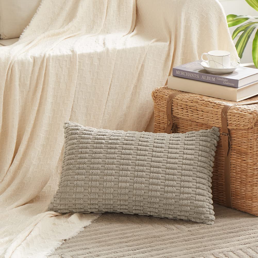 Fancy Homi Decorative Throw Pillow Covers for Bed Couch Bedroom Bench, Soft Corduroy Solid Pillow Case, Rustic Farmhouse Boho Room Decor,54" x 20" (Pack of 1),Coral