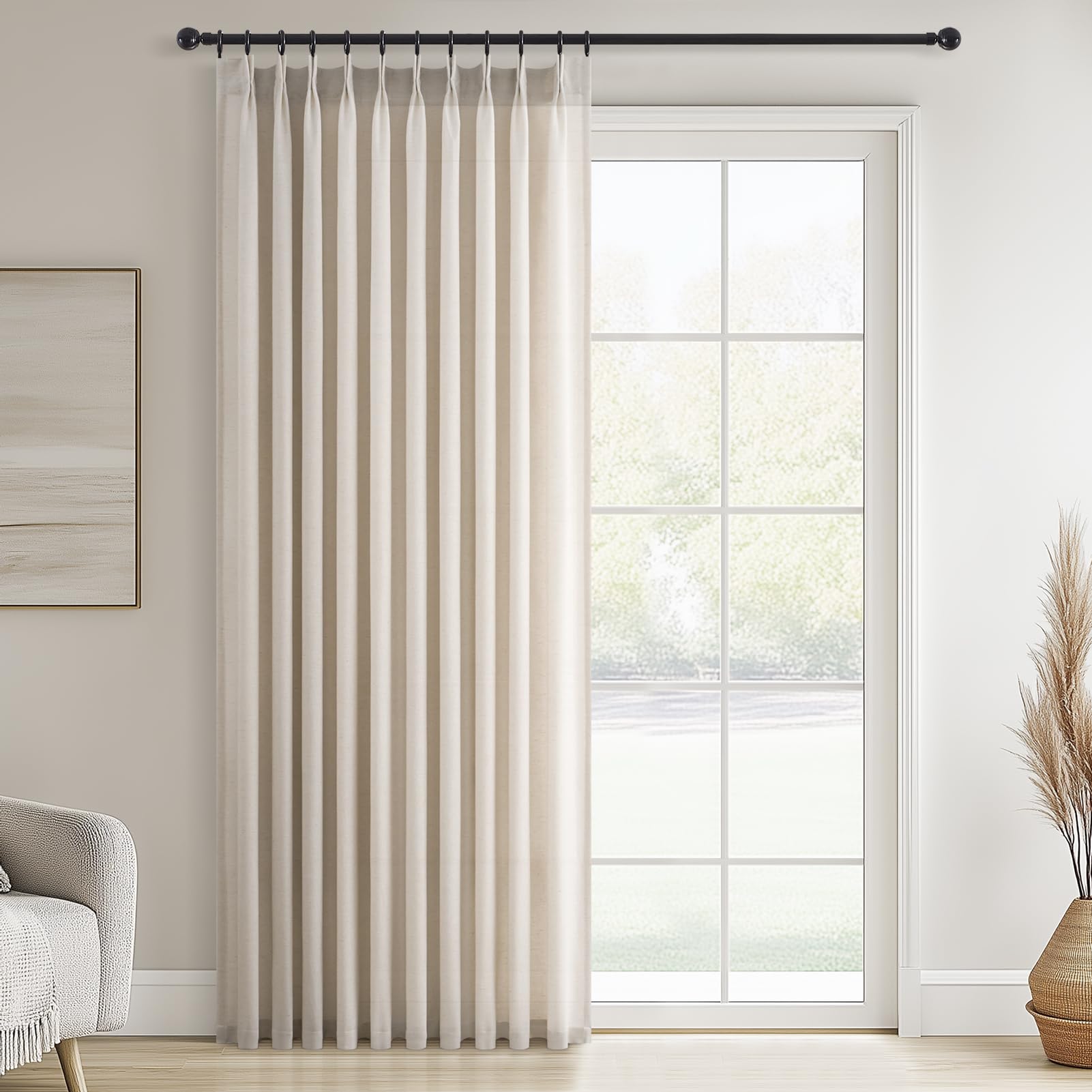 Topfinel Pinch Pleated Curtains 90 Inches Long 2 Panels Set,Natural Cream Semi Sheer Cotton Blend Fabric Aesthetic Advanced Curtain Drapes for Living Room Bedroom,40x90 inch Length