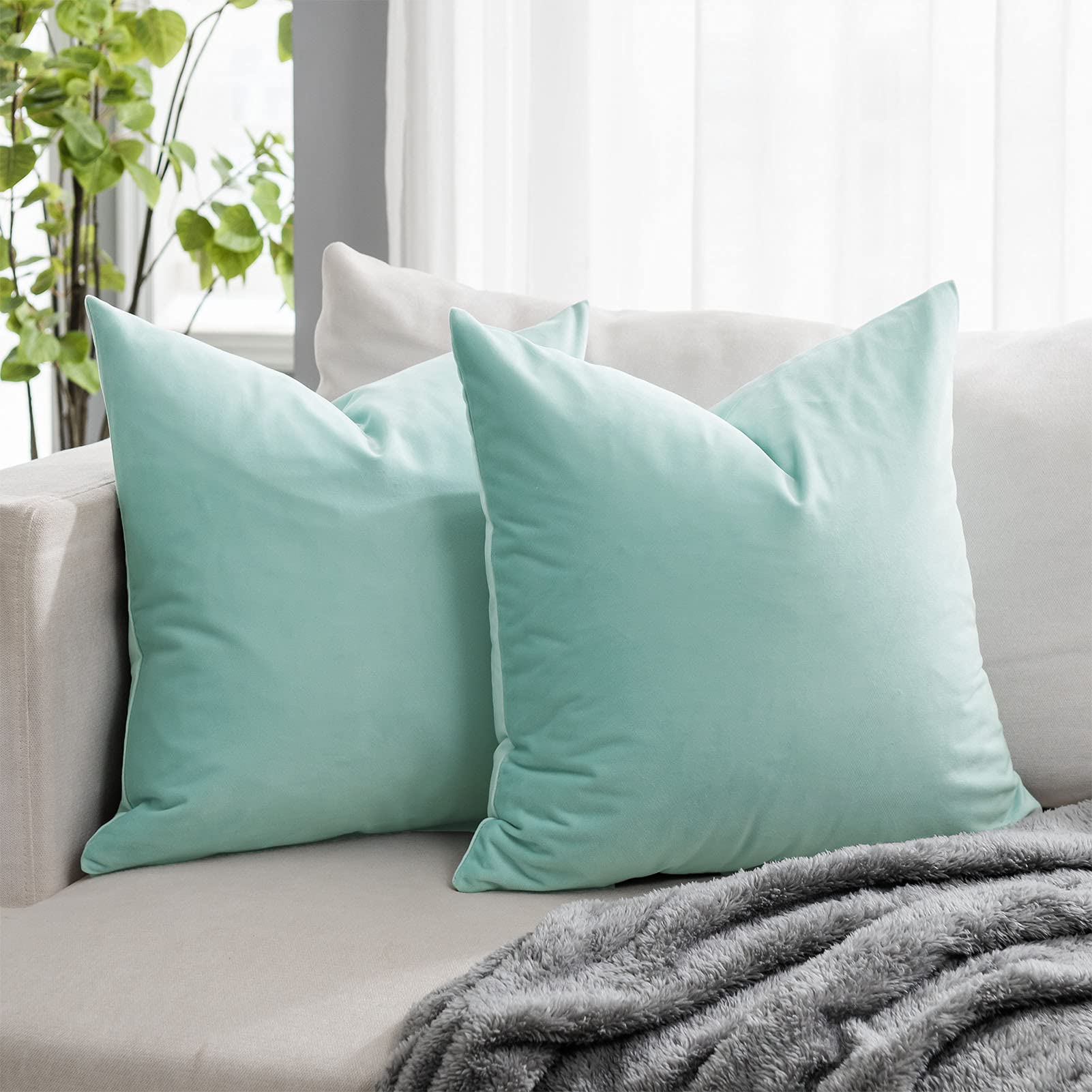 Coral Decorative Velvet Throw Pillow Covers 24x24 inch Set of 2 with Zipper Luxury Soft Solid Square Cushion Covers Case for Sofa Couch Bed Living Room