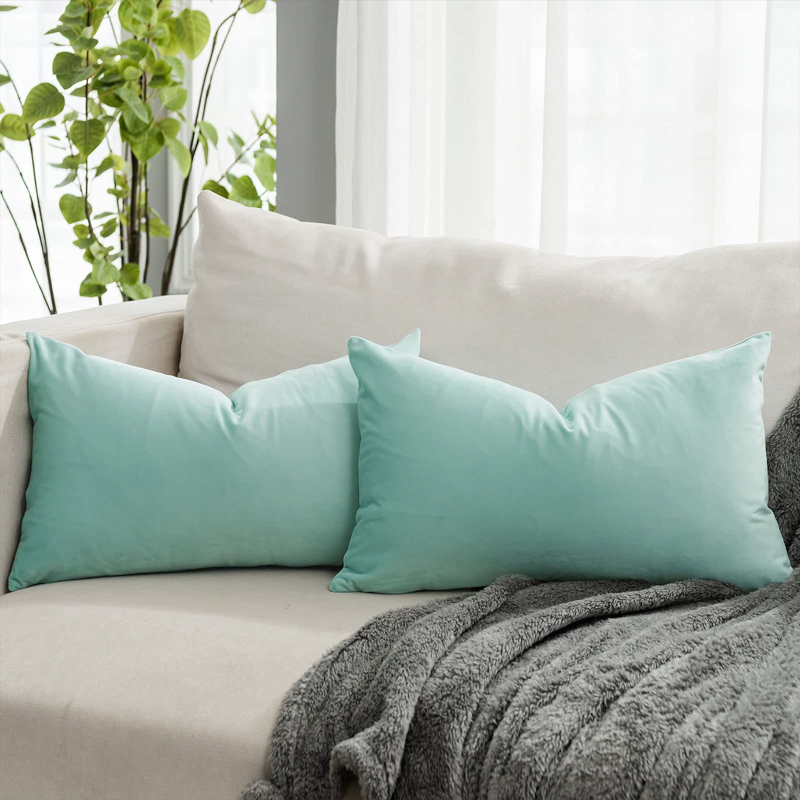 Coral Decorative Velvet Throw Pillow Covers 24x24 inch Set of 2 with Zipper Luxury Soft Solid Square Cushion Covers Case for Sofa Couch Bed Living Room