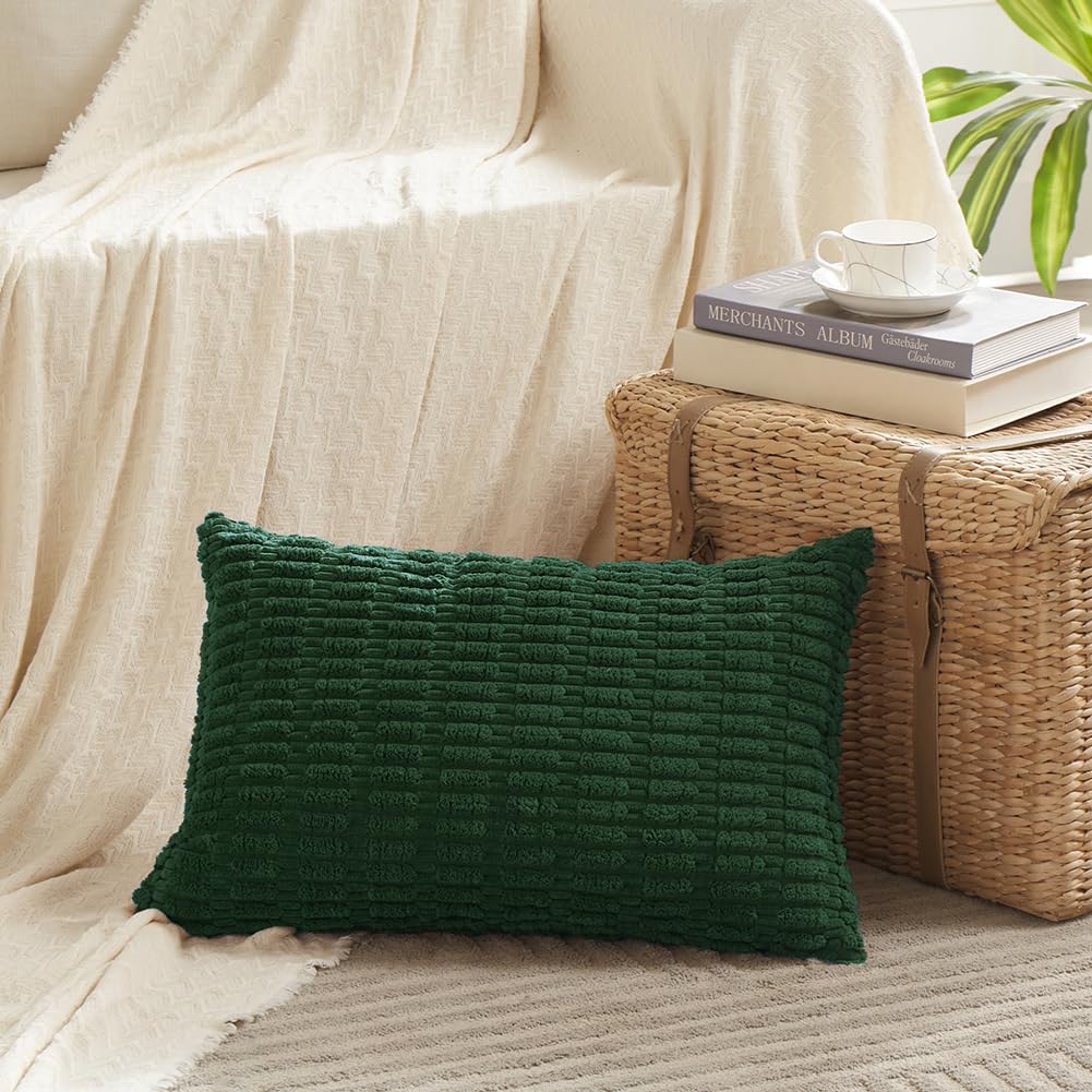 Fancy Homi Decorative Throw Pillow Covers for Bed Couch Bedroom Bench, Soft Corduroy Solid Pillow Case, Rustic Farmhouse Boho Room Decor,54" x 20" (Pack of 1),Coral