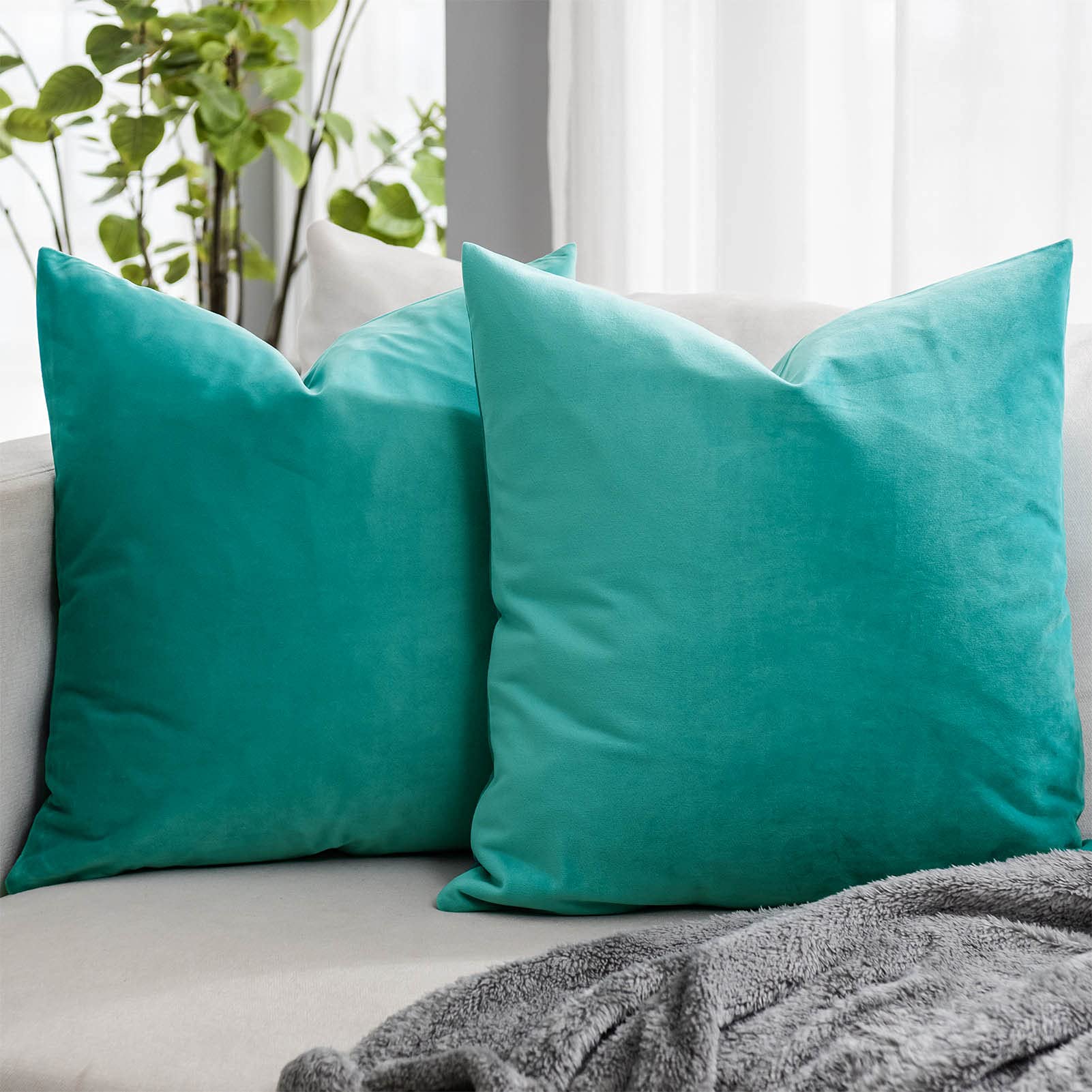 Coral Decorative Velvet Throw Pillow Covers 24x24 inch Set of 2 with Zipper Luxury Soft Solid Square Cushion Covers Case for Sofa Couch Bed Living Room