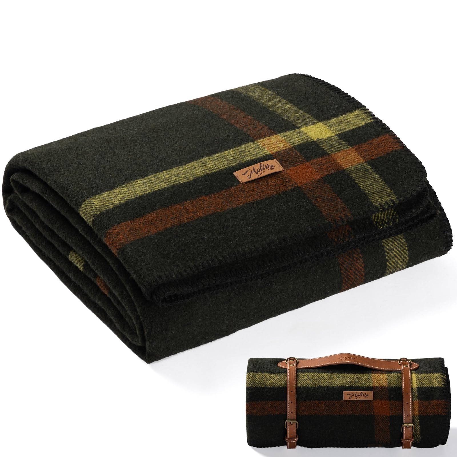 Molithe 100% Wool Blanket, 62" x 86", Warm, Thick, Washable, Military Wool Blanket, Great for Camping, Outdoors, Sporting Events, Survival Kits