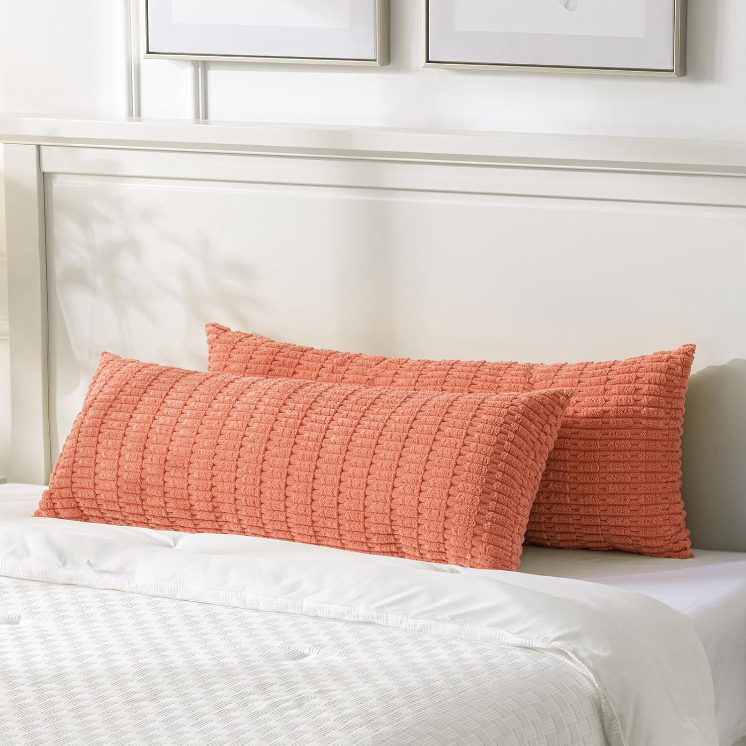 Fancy Homi Decorative Throw Pillow Covers for Bed Couch Bedroom Bench, Soft Corduroy Solid Pillow Case, Rustic Farmhouse Boho Room Decor,54" x 20" (Pack of 1),Coral