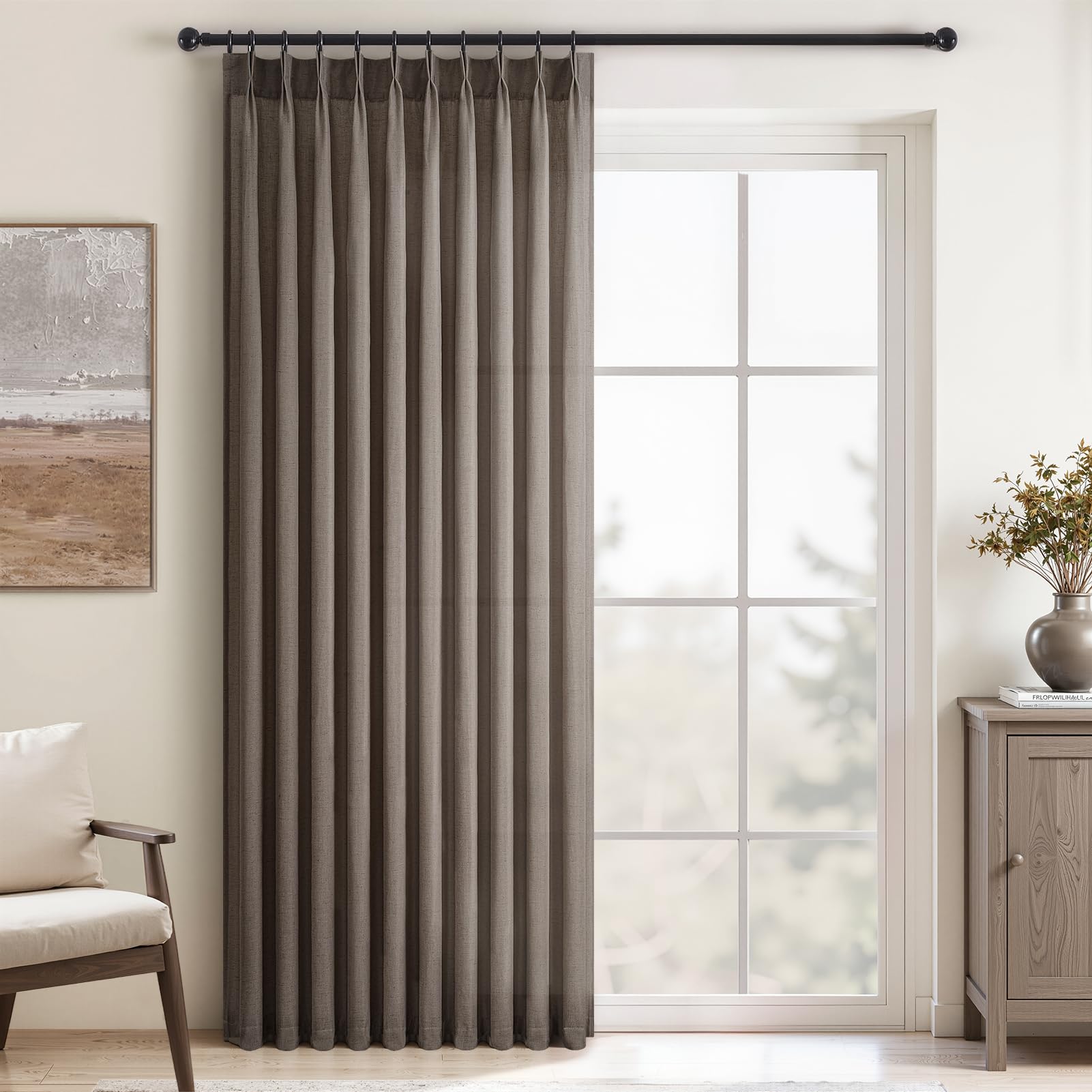 Topfinel Pinch Pleated Curtains 90 Inches Long 2 Panels Set,Natural Cream Semi Sheer Cotton Blend Fabric Aesthetic Advanced Curtain Drapes for Living Room Bedroom,40x90 inch Length