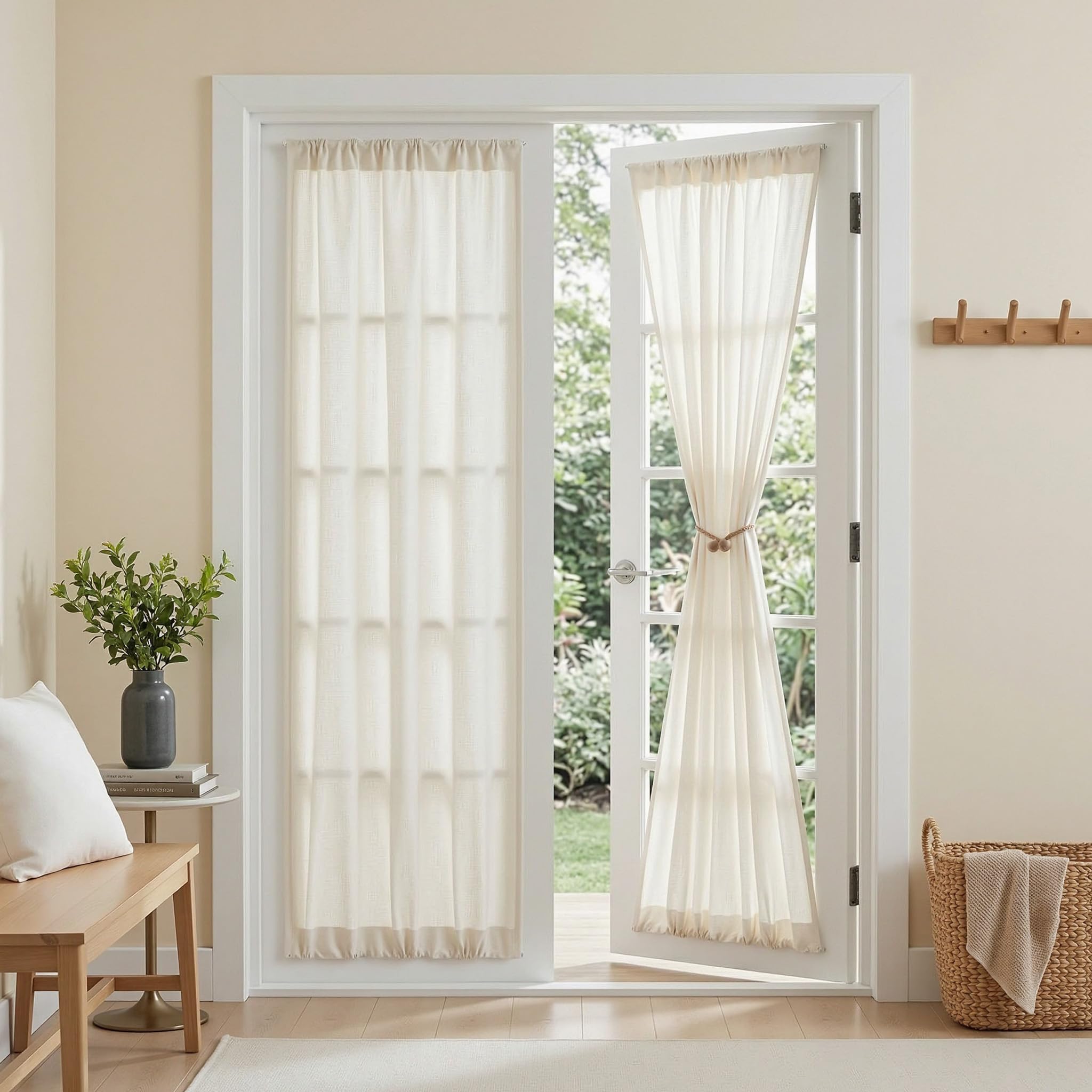 MYSKY HOME Cotton Curtains for Living Room Farmhouse Semi Sheer Light Filtering for Windows, Linen Look Texture Soft Modern Decor Country Style, 50" x 84", Light Oatmeal, 2 Panels