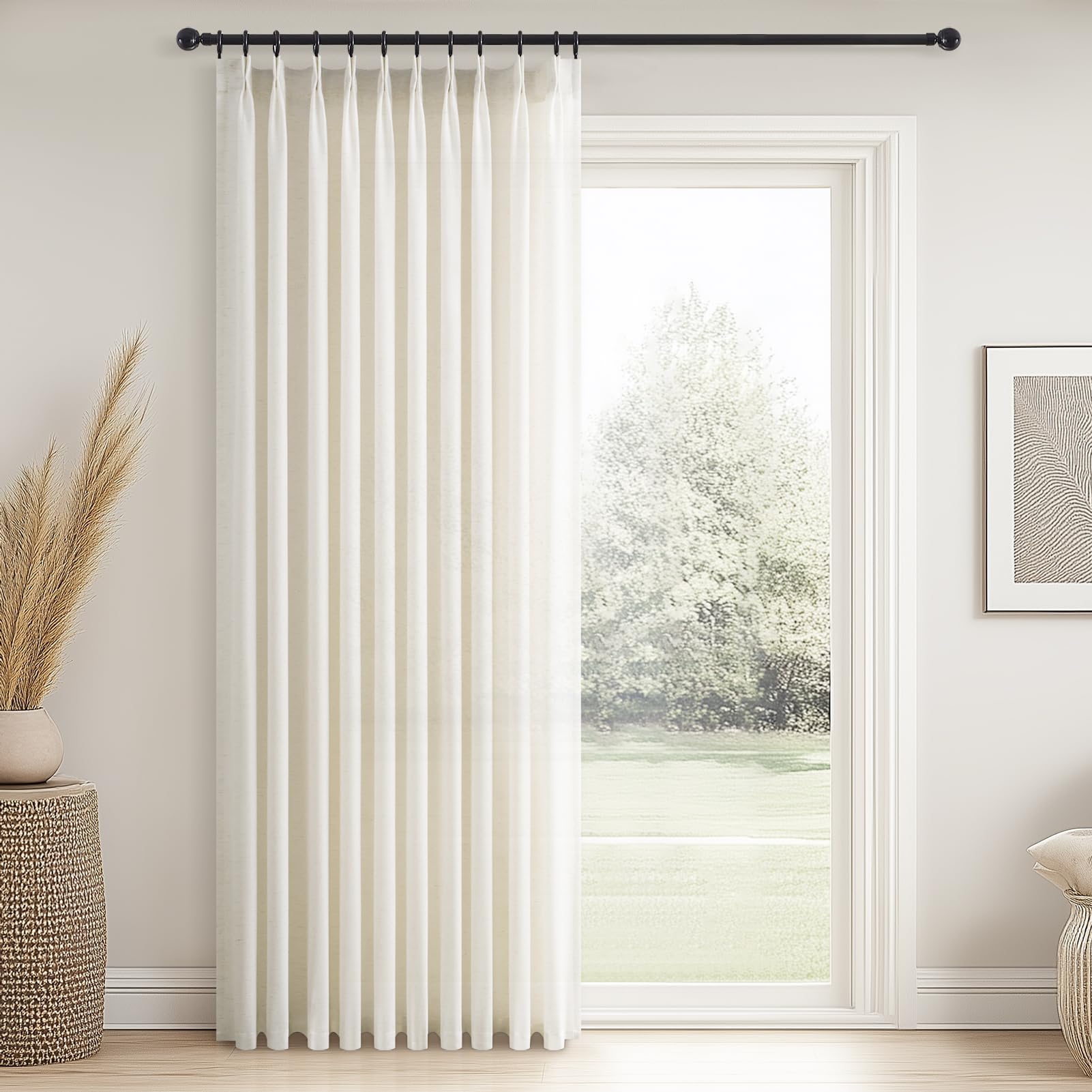 Topfinel Pinch Pleated Curtains 90 Inches Long 2 Panels Set,Natural Cream Semi Sheer Cotton Blend Fabric Aesthetic Advanced Curtain Drapes for Living Room Bedroom,40x90 inch Length