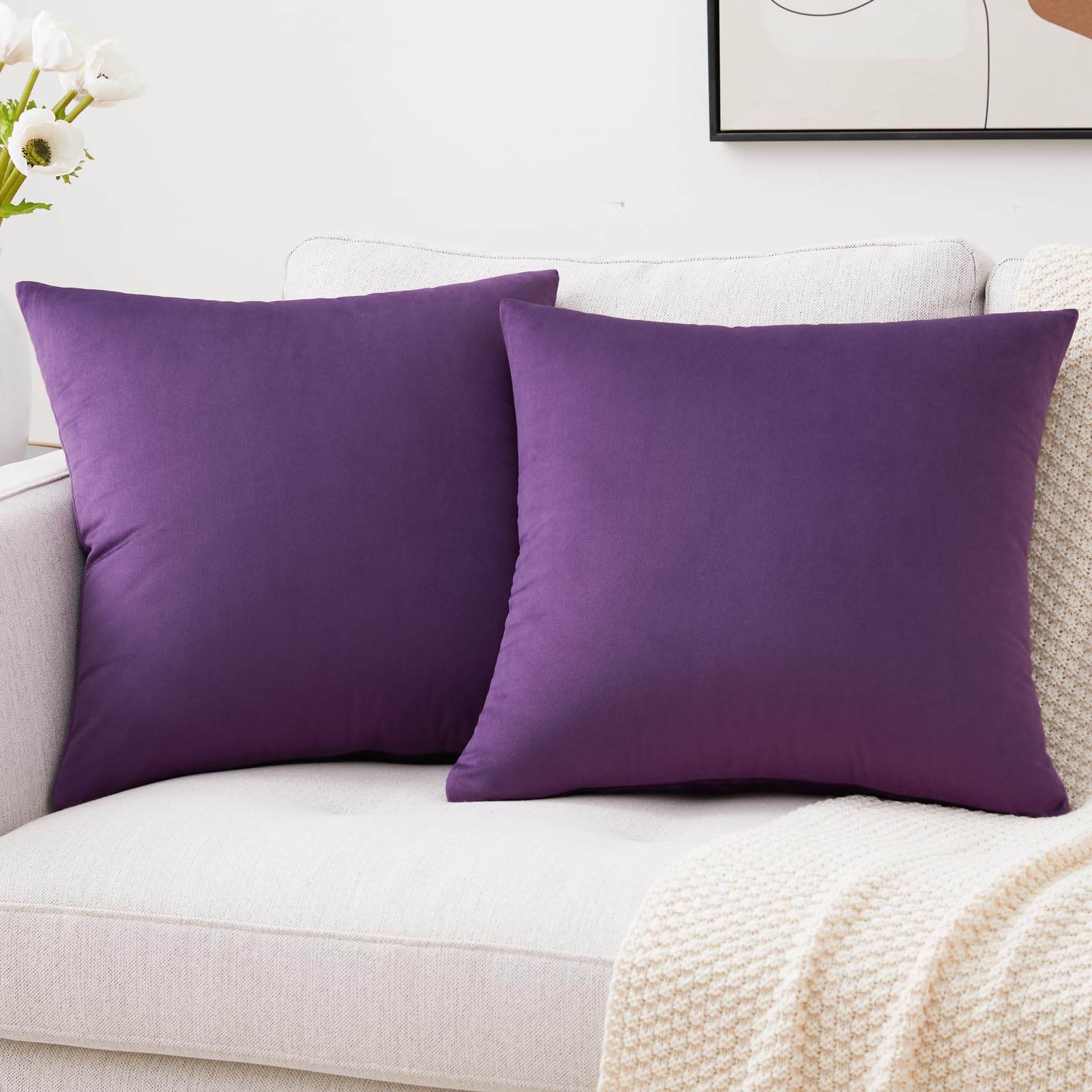 Mixhug Decorative Throw Pillow Covers, Velvet Cushion Covers, Solid Throw Pillow Cases for Couch and Bed, Pale Coral, 26 x 26 Inches, Set of 2