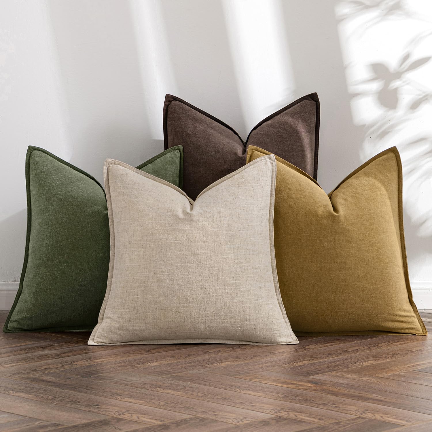 MIULEE Neutral Linen Pillow Covers Pack of 4 Decorative Natural Solid Throw Pillow Covers Soft Accent Boho Farmhouse Couch Pillowcases Modern Spring Home Decors for Living Room Bed Sofa 18x18 Inch