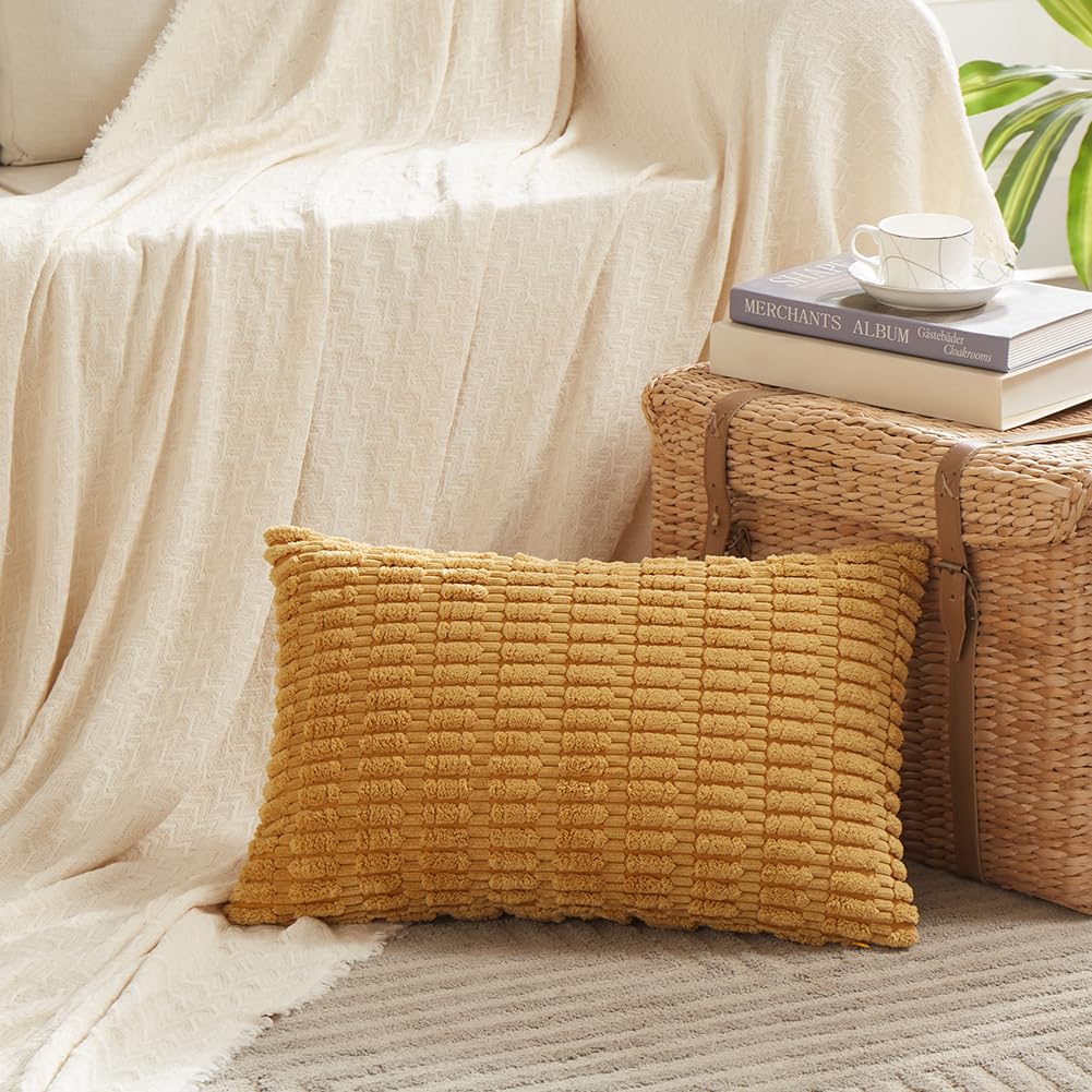Fancy Homi Decorative Throw Pillow Covers for Bed Couch Bedroom Bench, Soft Corduroy Solid Pillow Case, Rustic Farmhouse Boho Room Decor,54" x 20" (Pack of 1),Coral