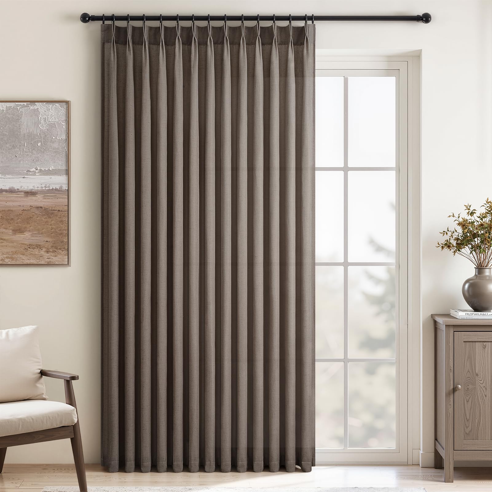 Topfinel Pinch Pleated Curtains 90 Inches Long 2 Panels Set,Natural Cream Semi Sheer Cotton Blend Fabric Aesthetic Advanced Curtain Drapes for Living Room Bedroom,40x90 inch Length