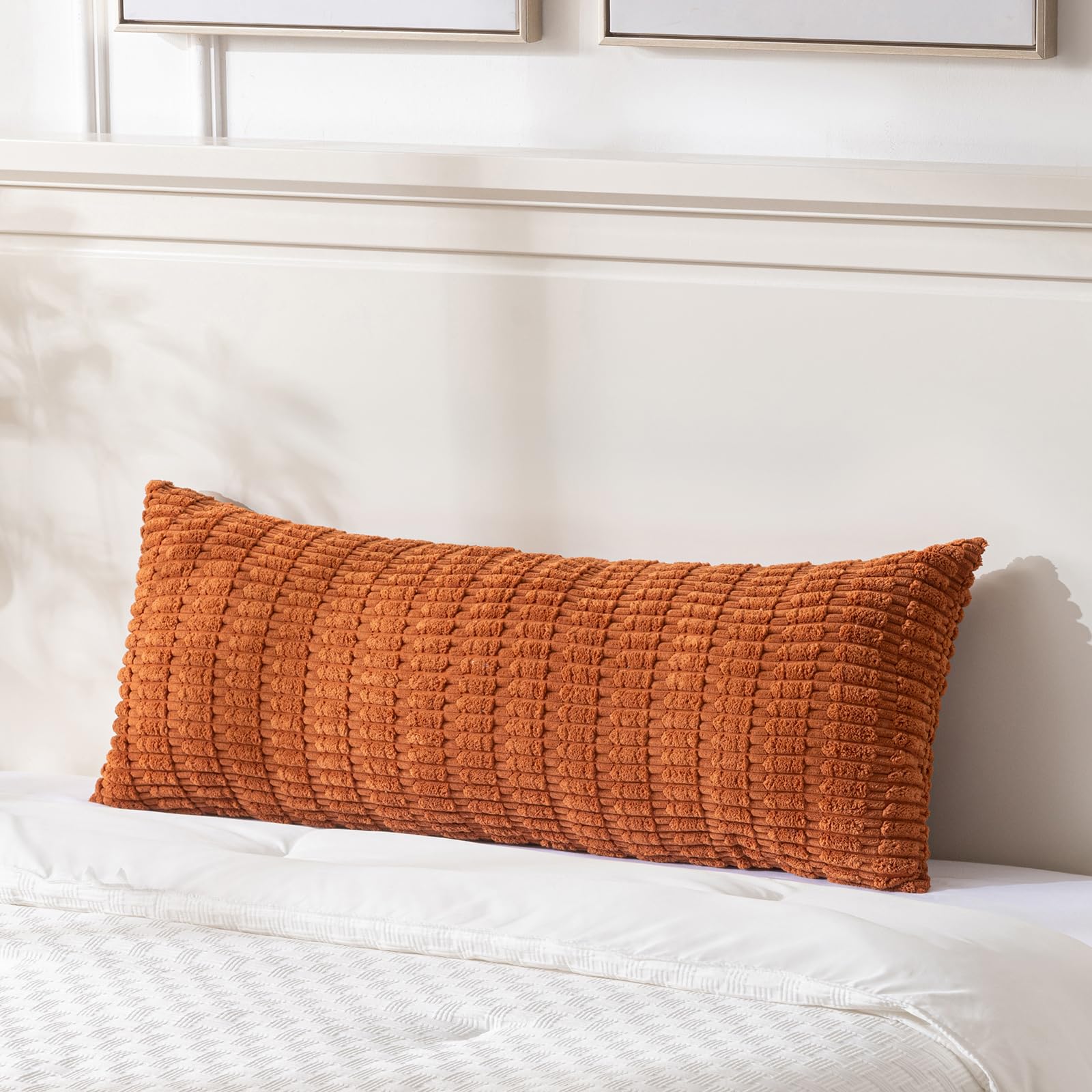Fancy Homi Decorative Throw Pillow Covers for Bed Couch Bedroom Bench, Soft Corduroy Solid Pillow Case, Rustic Farmhouse Boho Room Decor,54" x 20" (Pack of 1),Coral