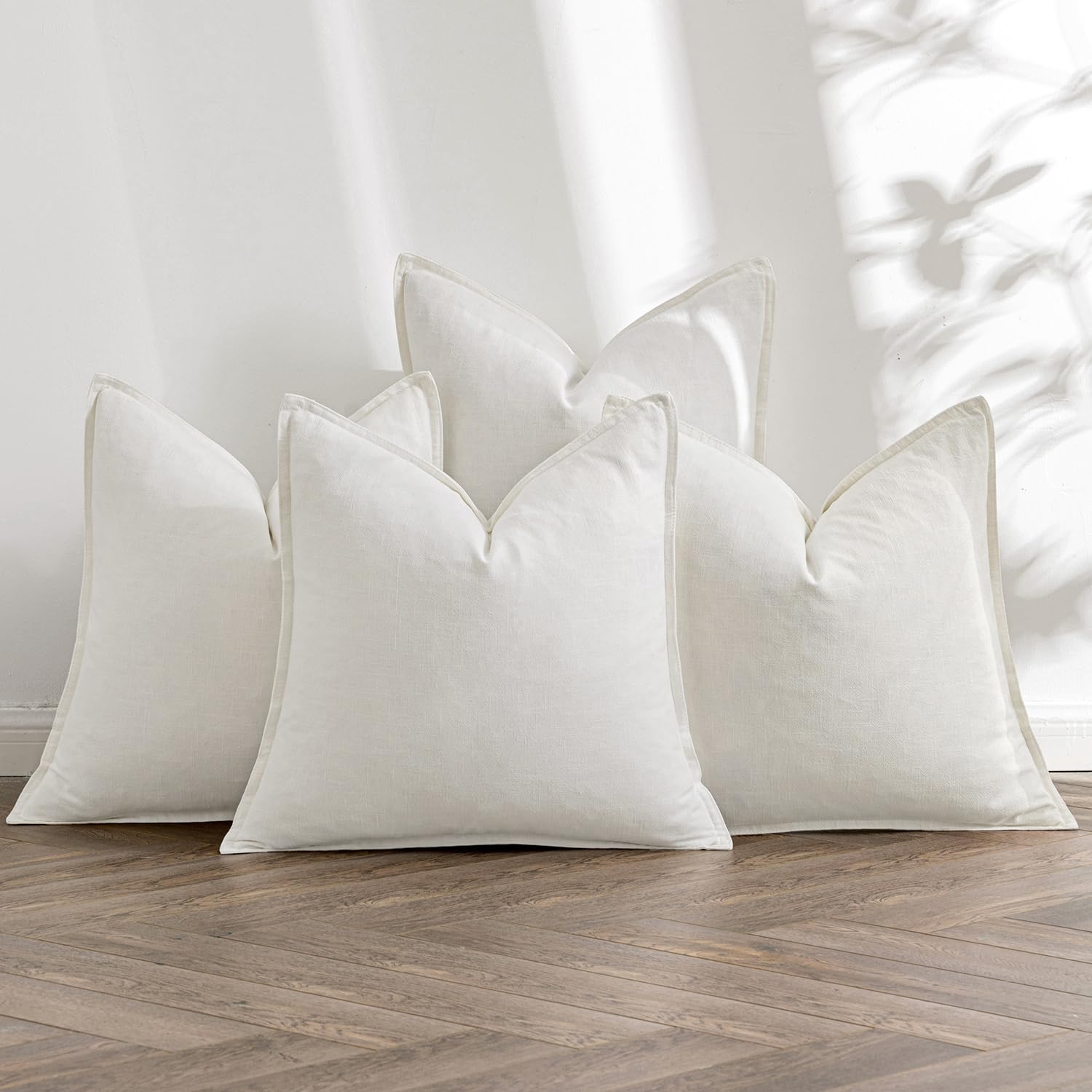 MIULEE Neutral Linen Pillow Covers Pack of 4 Decorative Natural Solid Throw Pillow Covers Soft Accent Boho Farmhouse Couch Pillowcases Modern Spring Home Decors for Living Room Bed Sofa 18x18 Inch