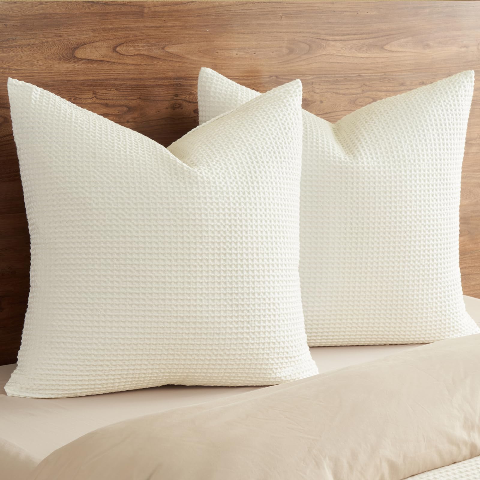PHF 100% Cotton Waffle Weave Euro Shams 26" x 26", No Filling, 2 Pack Elegant Home Decorative Euro Throw Pillow Covers for Bed Couch Sofa, Coral