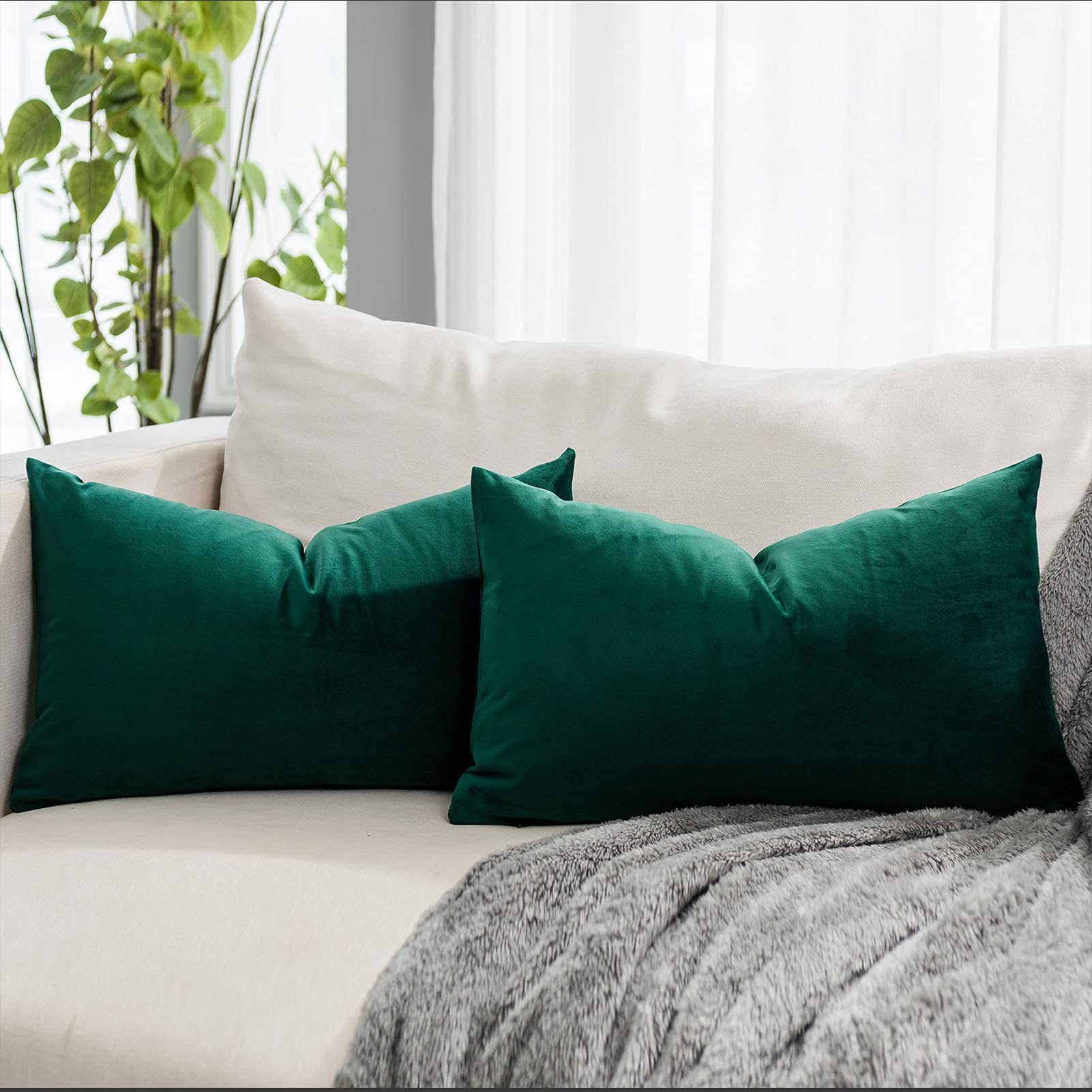 Coral Decorative Velvet Throw Pillow Covers 24x24 inch Set of 2 with Zipper Luxury Soft Solid Square Cushion Covers Case for Sofa Couch Bed Living Room