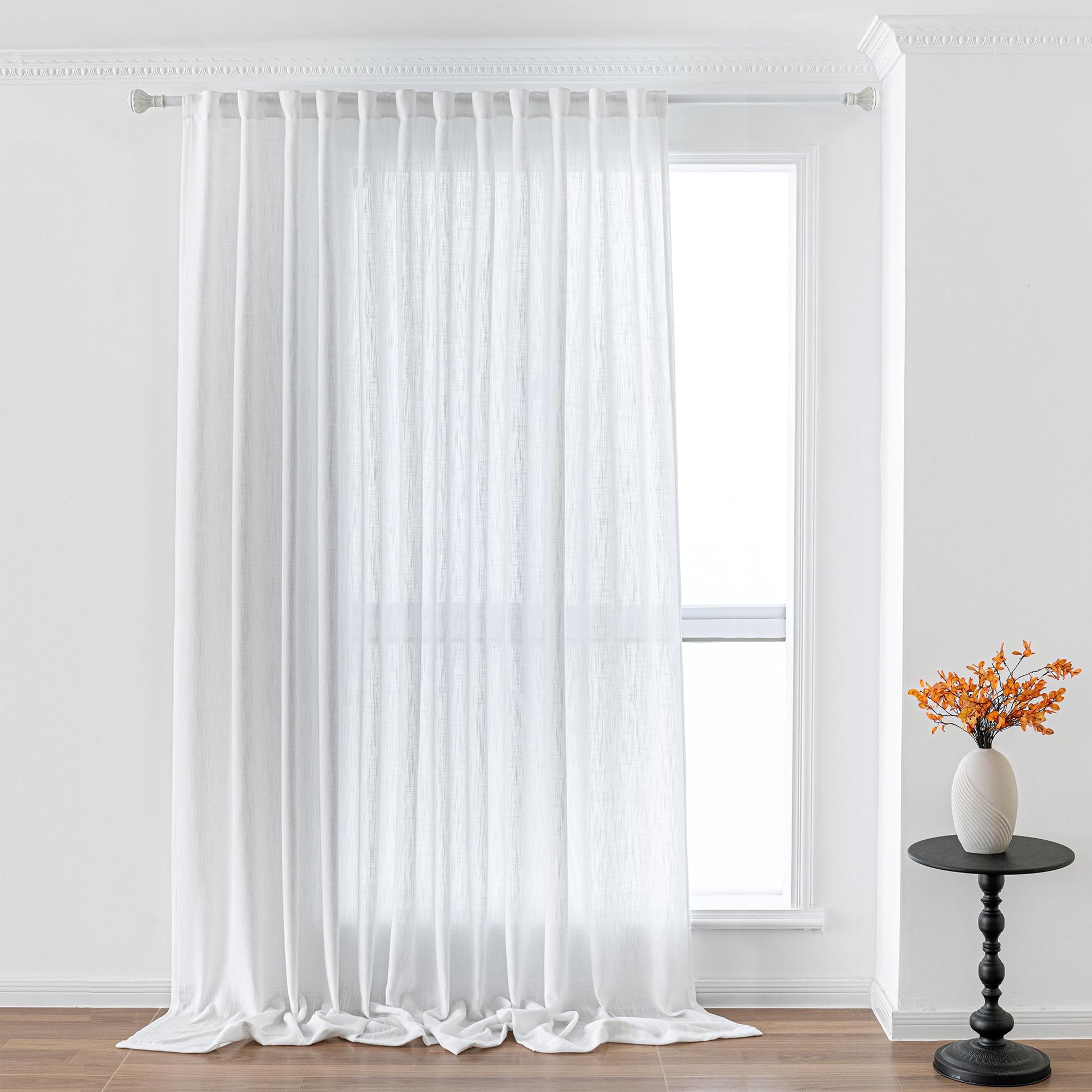 MYSKY HOME Cotton Curtains for Living Room Farmhouse Semi Sheer Light Filtering for Windows, Linen Look Texture Soft Modern Decor Country Style, 50" x 84", Light Oatmeal, 2 Panels