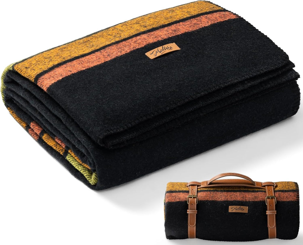 Molithe 100% Wool Blanket, 62" x 86", Warm, Thick, Washable, Military Wool Blanket, Great for Camping, Outdoors, Sporting Events, Survival Kits