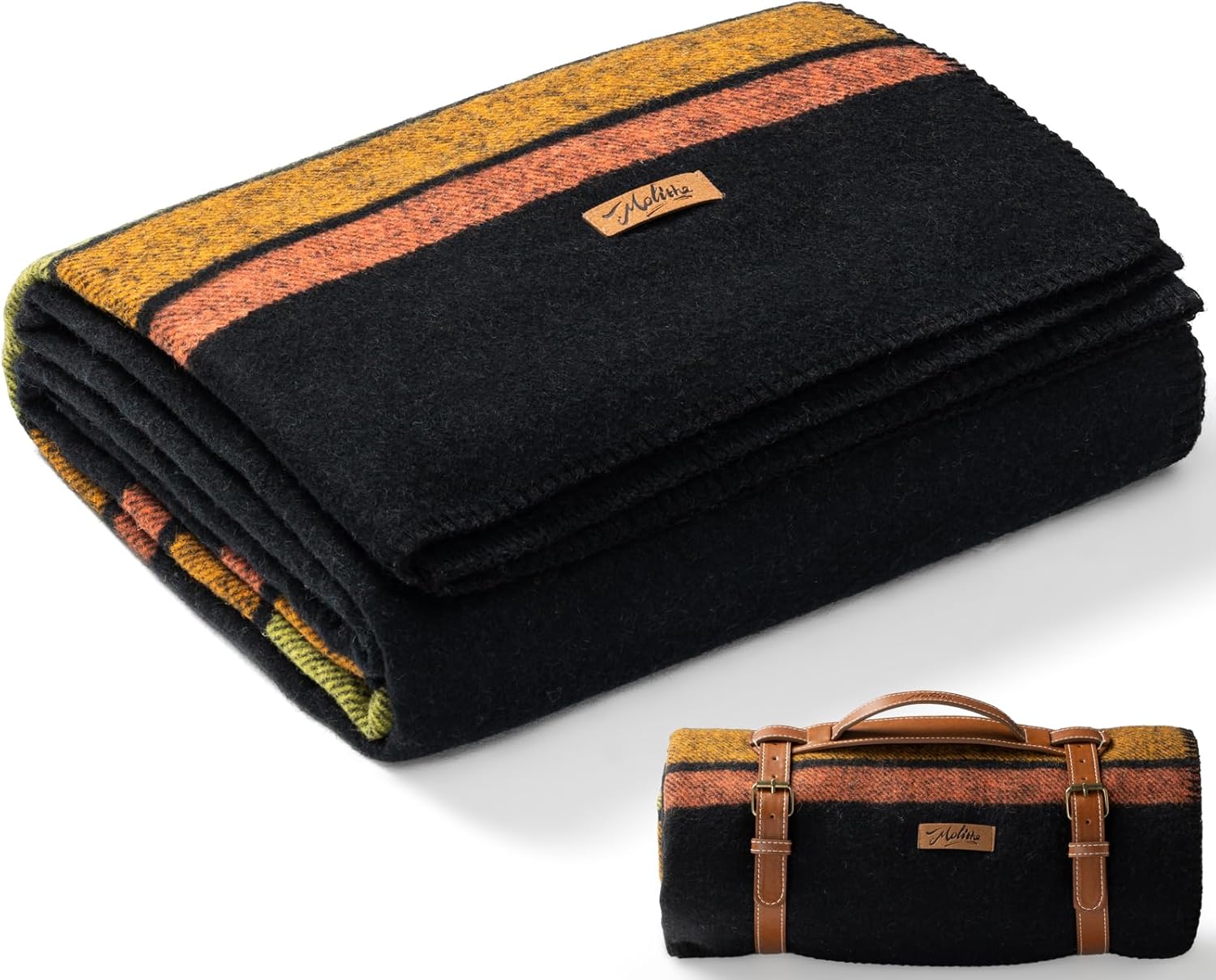 Molithe 100% Wool Blanket, 62" x 86", Warm, Thick, Washable, Military Wool Blanket, Great for Camping, Outdoors, Sporting Events, Survival Kits
