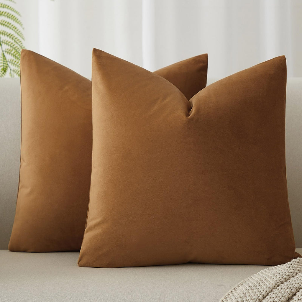 JUSPURBET Decorative Pillow Covers Set of 2 Velvet Throw Pillow Covers for Couch Sofa Bed Soft Cushion Covers Cases with Hidden Zipper for Living Room Home Decor 24x24 inch,Coral