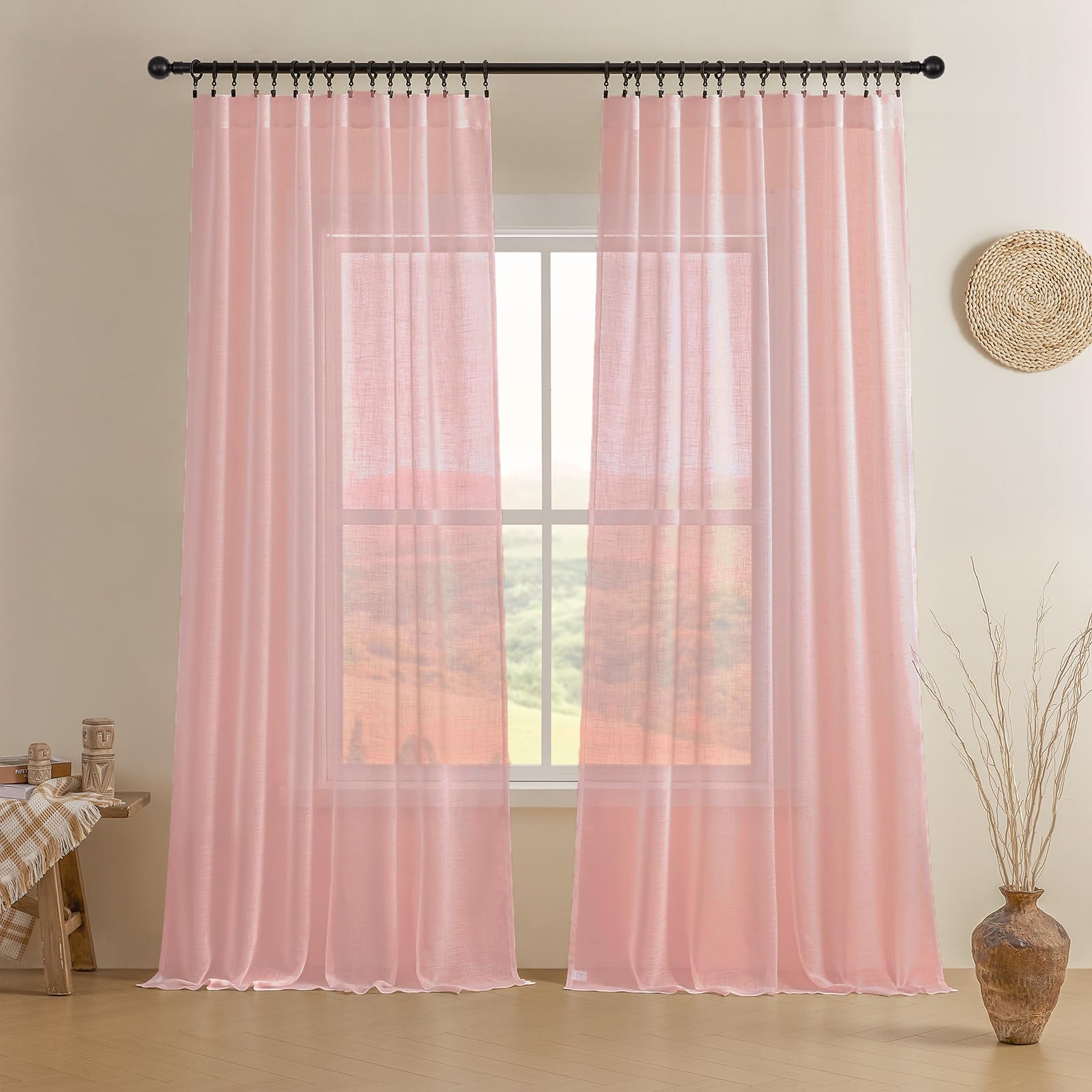 Joydeco Linen Curtains 96 inch Length 2 Panel Set, Light Filtering Curtain for Living Room Bedroom, 52 inch Wide Drapes with Rod Pocket Back Tab (96" Lx52 W, Ivory on Linen)