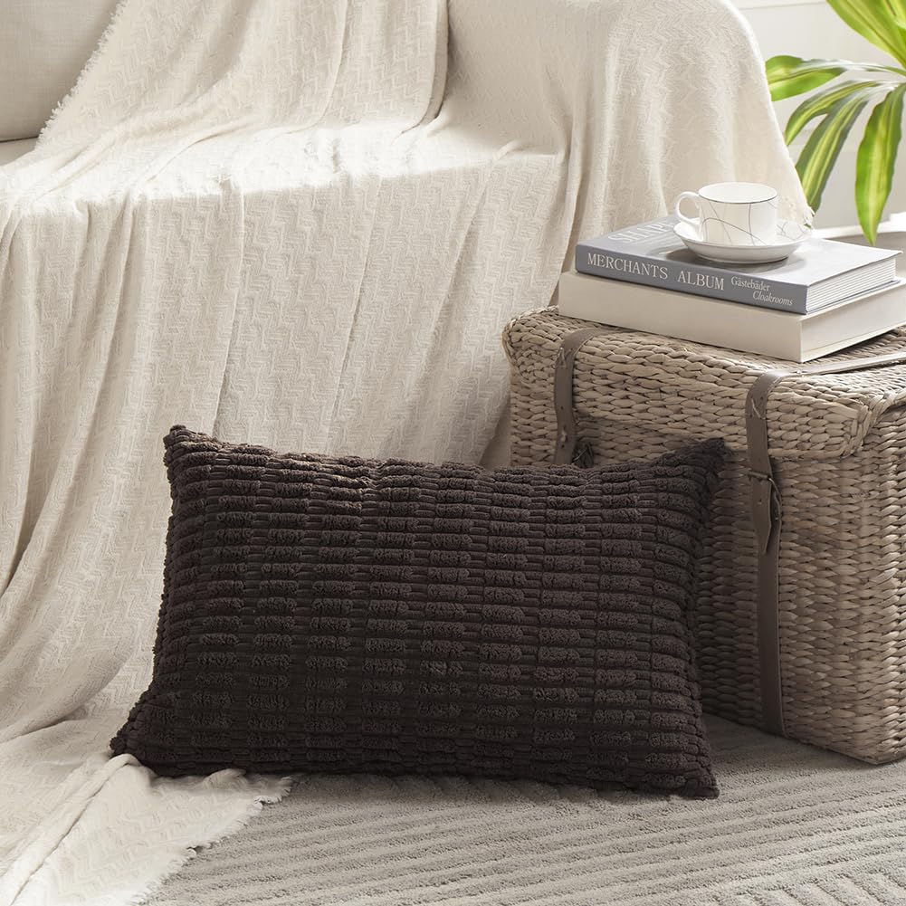 Fancy Homi Decorative Throw Pillow Covers for Bed Couch Bedroom Bench, Soft Corduroy Solid Pillow Case, Rustic Farmhouse Boho Room Decor,54" x 20" (Pack of 1),Coral