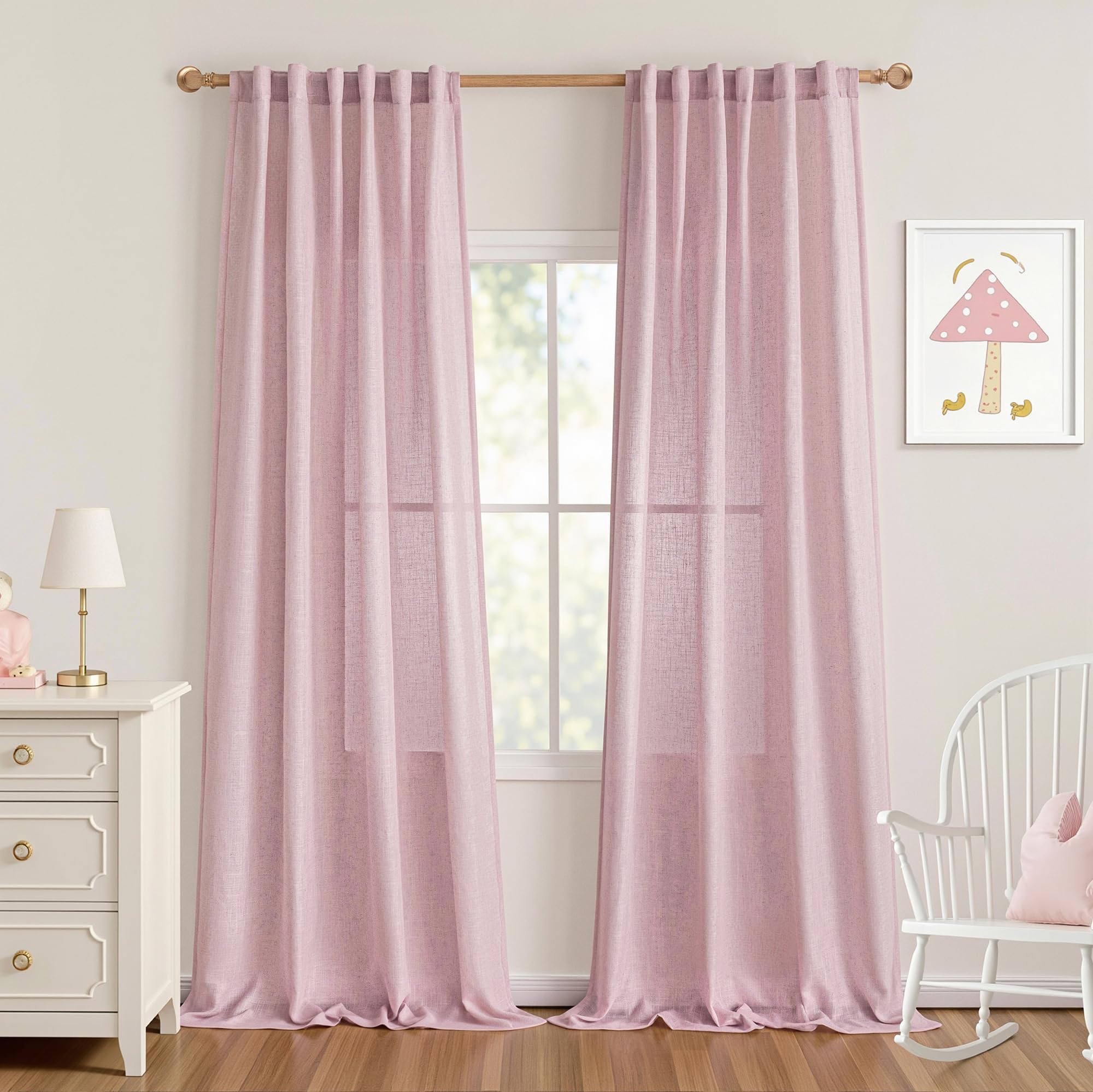 MYSKY HOME Cotton Curtains for Living Room Farmhouse Semi Sheer Light Filtering for Windows, Linen Look Texture Soft Modern Decor Country Style, 50" x 84", Light Oatmeal, 2 Panels