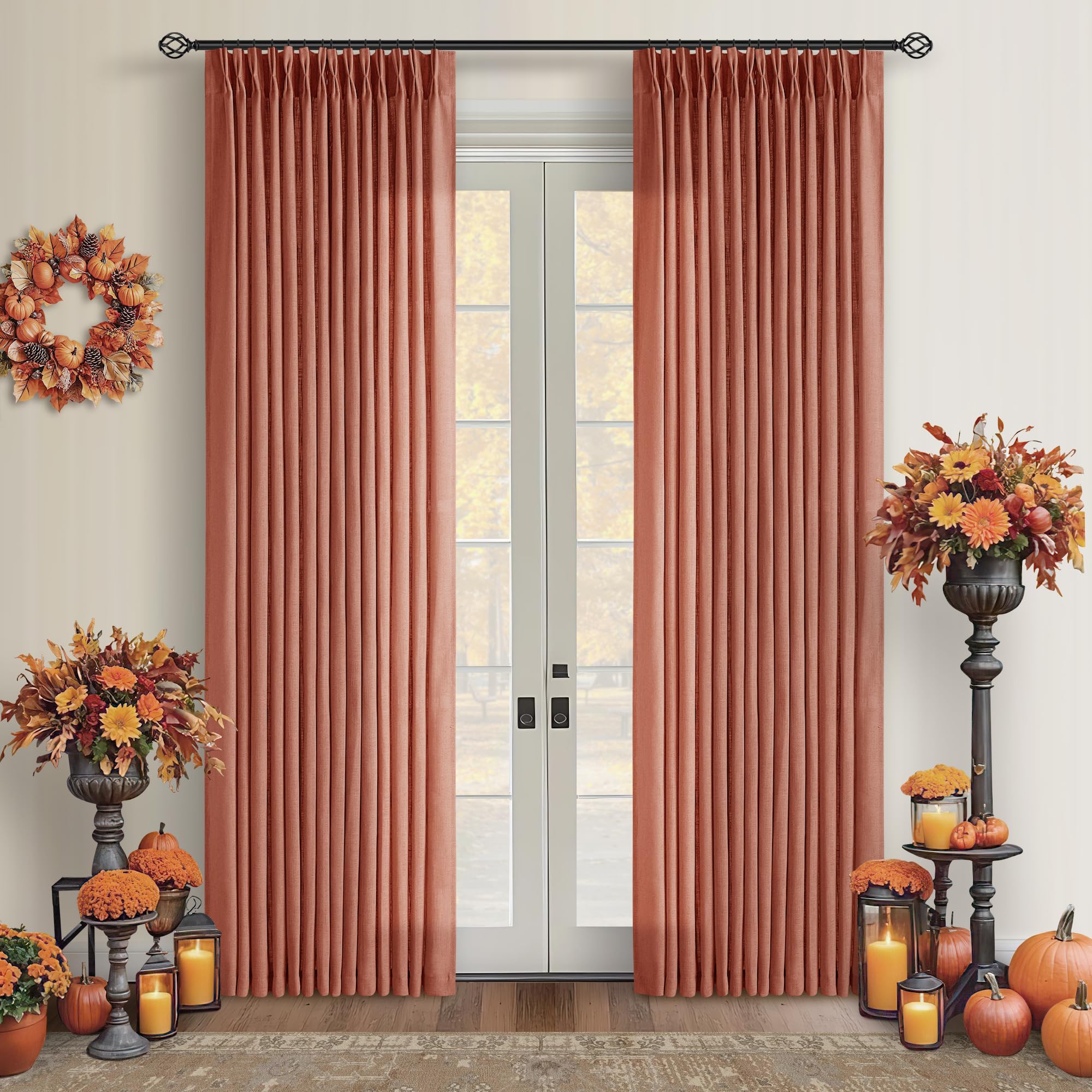 Natural Pinch Pleated Linen Curtains 84 Inch Length 2 Panels for Living Room Bedroom Textured Cream Ivory Birch Semi Sheer Boho Neutral Back Tab Pinch Pleat Hooks Rings Window Curtain 84 Inches Long