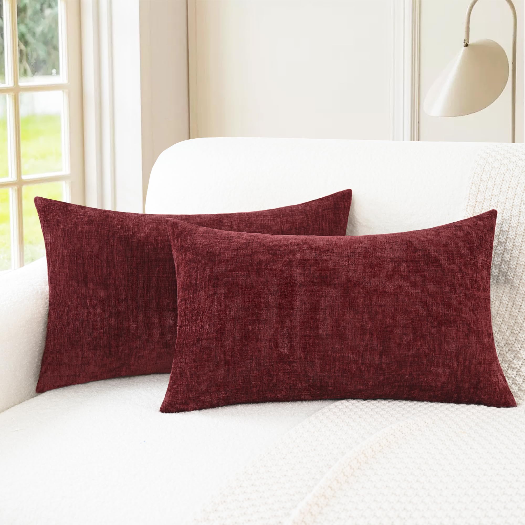 CaliTime Throw Pillow Covers Decorative 20 X 26 Inches Pack of 2 Cozy Chenille Standard Pillow Shams Cases for Couch Sofa Bed Living Room Home Living Coral