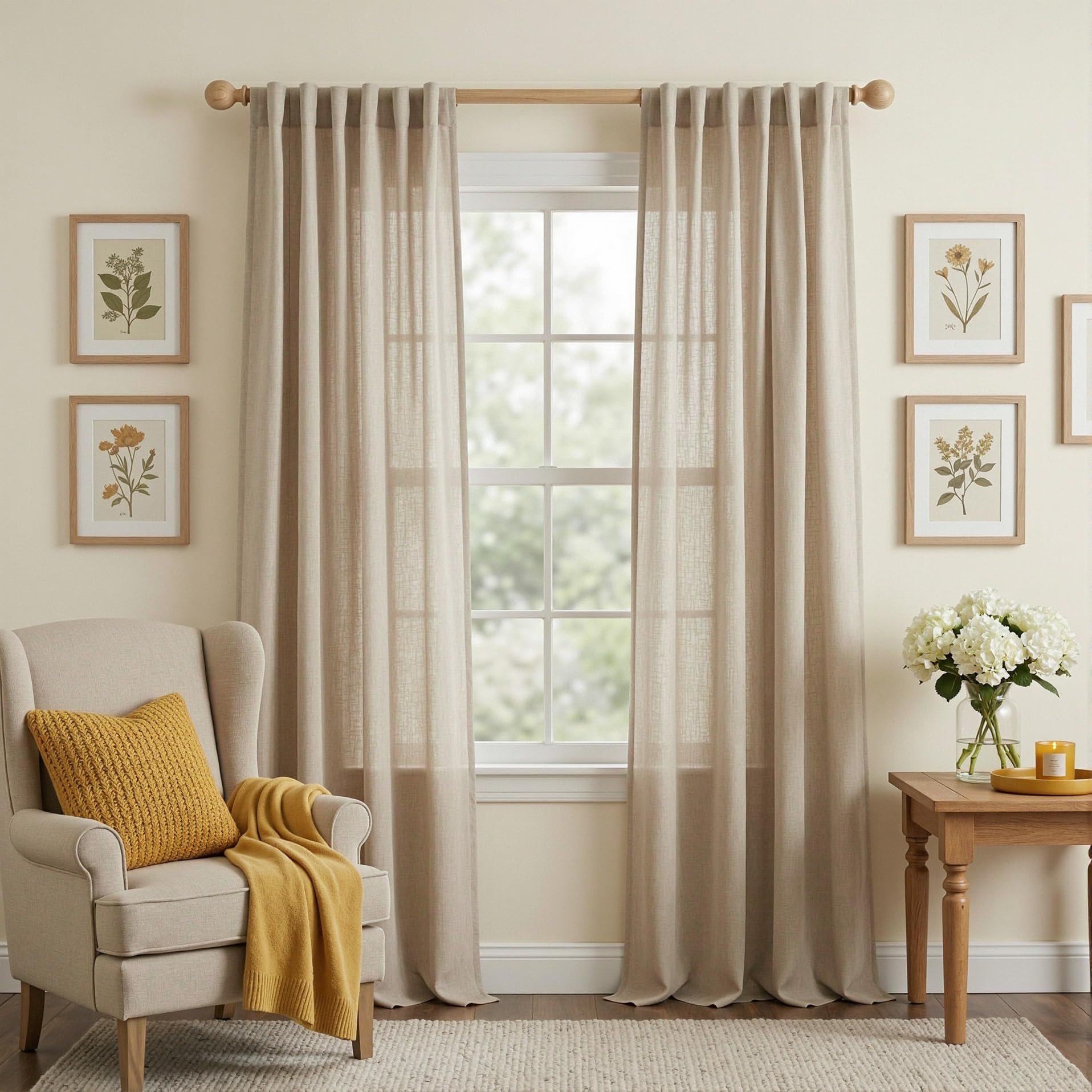 MYSKY HOME Cotton Curtains for Living Room Farmhouse Semi Sheer Light Filtering for Windows, Linen Look Texture Soft Modern Decor Country Style, 50" x 84", Light Oatmeal, 2 Panels