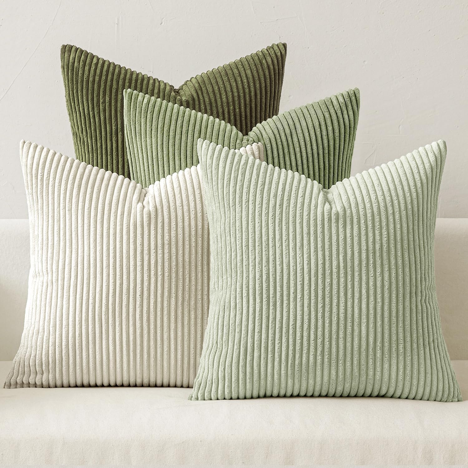 MIULEE Boho Farmhouse Neutral Cream Throw Pillow Covers 18x18 Inch Set of 4 Mordern Nordic Cushion Covers Soft Corduroy Spring Home Decor for Couch Bed Sofa Living Room