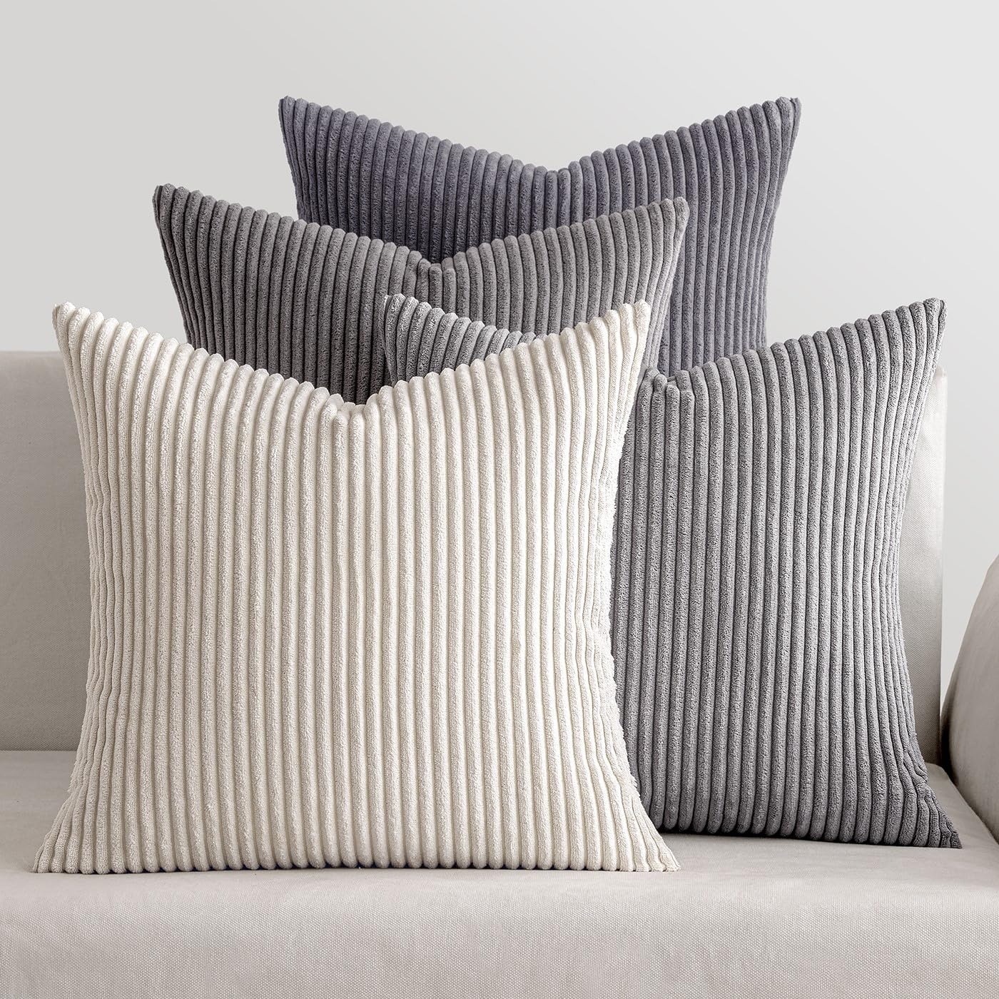 MIULEE Boho Farmhouse Neutral Cream Throw Pillow Covers 18x18 Inch Set of 4 Mordern Nordic Cushion Covers Soft Corduroy Spring Home Decor for Couch Bed Sofa Living Room