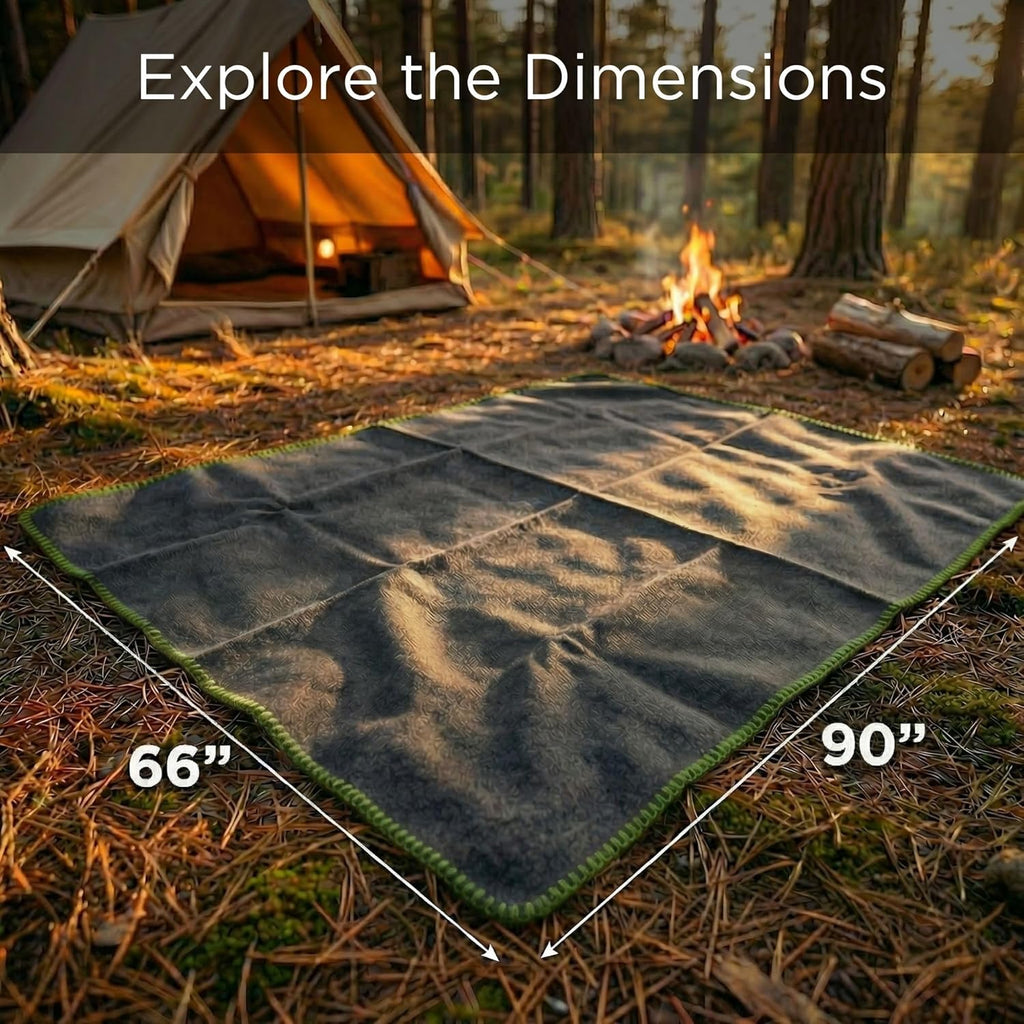 Wool Camping Blanket - 70% Wool Heavy-Duty Military Style Throw, Warm & Washable, Fire Retardant Cover for Emergency, Survival & Outdoor Use - Perfect for Camping, Car, Home & Hiking, Grey 66x90