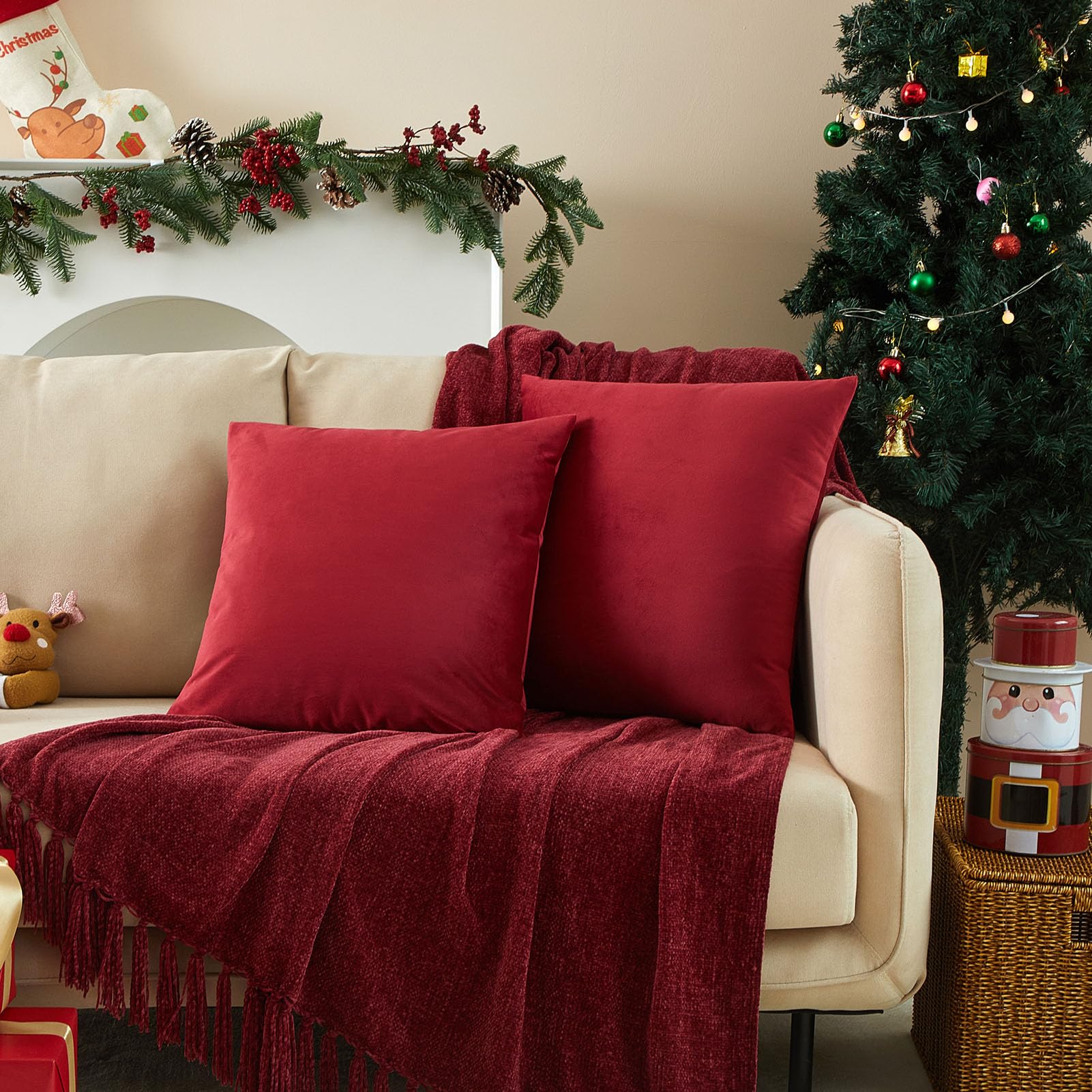 JUSPURBET Decorative Pillow Covers Set of 2 Velvet Throw Pillow Covers for Couch Sofa Bed Soft Cushion Covers Cases with Hidden Zipper for Living Room Home Decor 24x24 inch,Coral