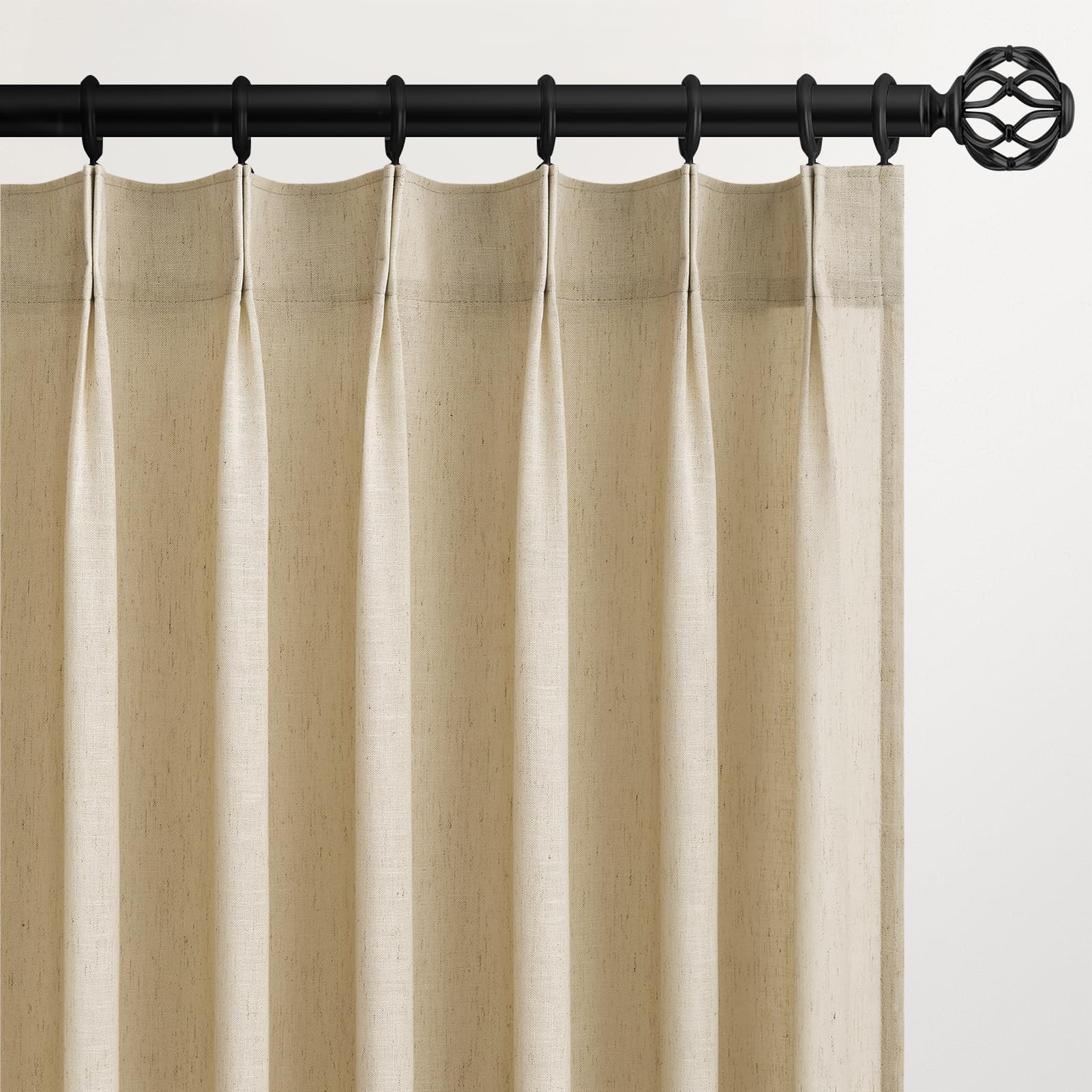 Topfinel Pinch Pleated Curtains 90 Inches Long 2 Panels Set,Natural Cream Semi Sheer Cotton Blend Fabric Aesthetic Advanced Curtain Drapes for Living Room Bedroom,40x90 inch Length