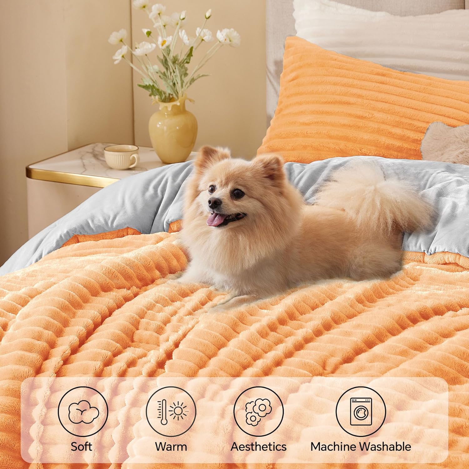 BEDELITE Fleece Full Comforter Set -Super Soft & Warm Fluffy Coral Bedding, Luxury Fuzzy Heavy Bed Set for Winter with 2 Pillow Cases
