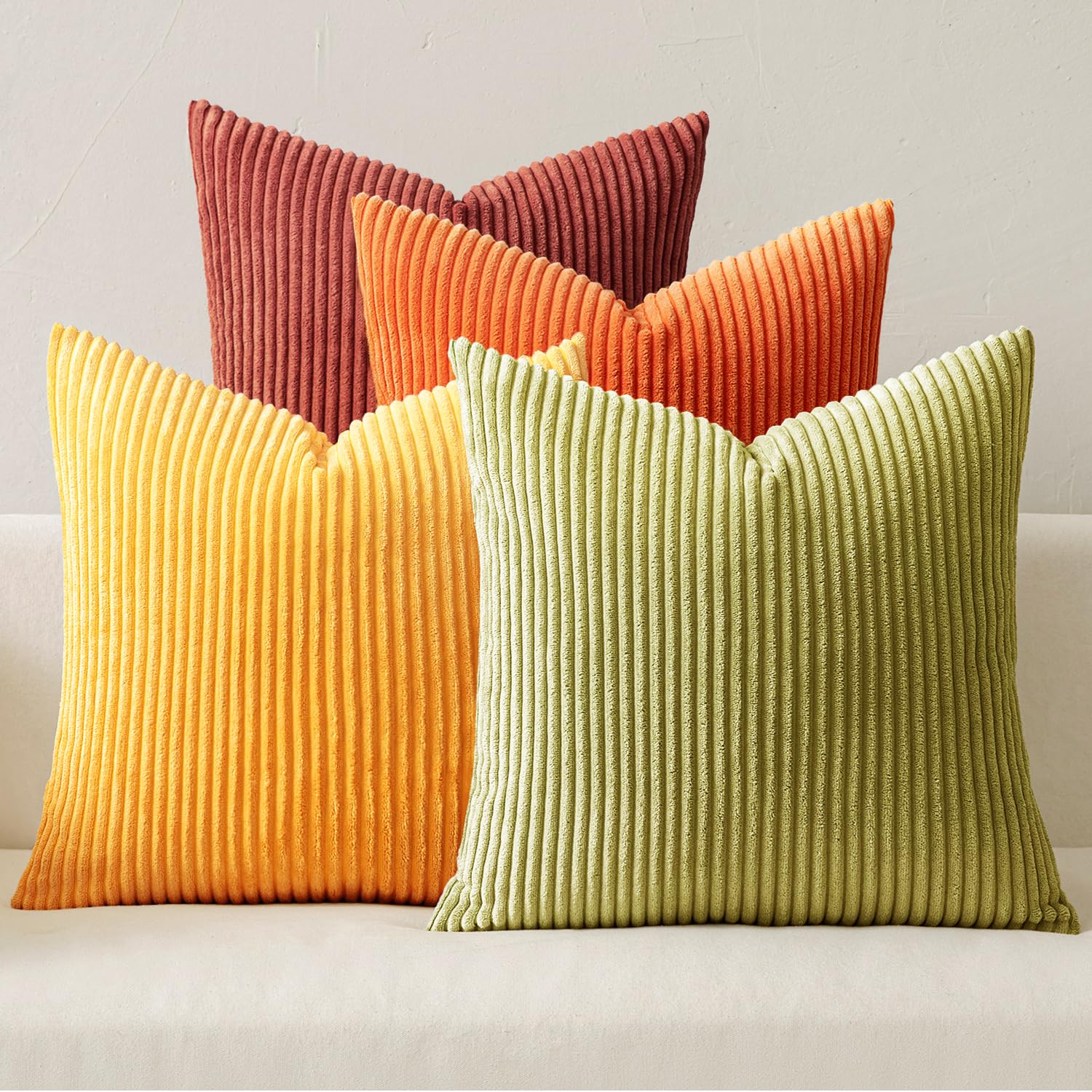 MIULEE Boho Farmhouse Neutral Cream Throw Pillow Covers 18x18 Inch Set of 4 Mordern Nordic Cushion Covers Soft Corduroy Spring Home Decor for Couch Bed Sofa Living Room