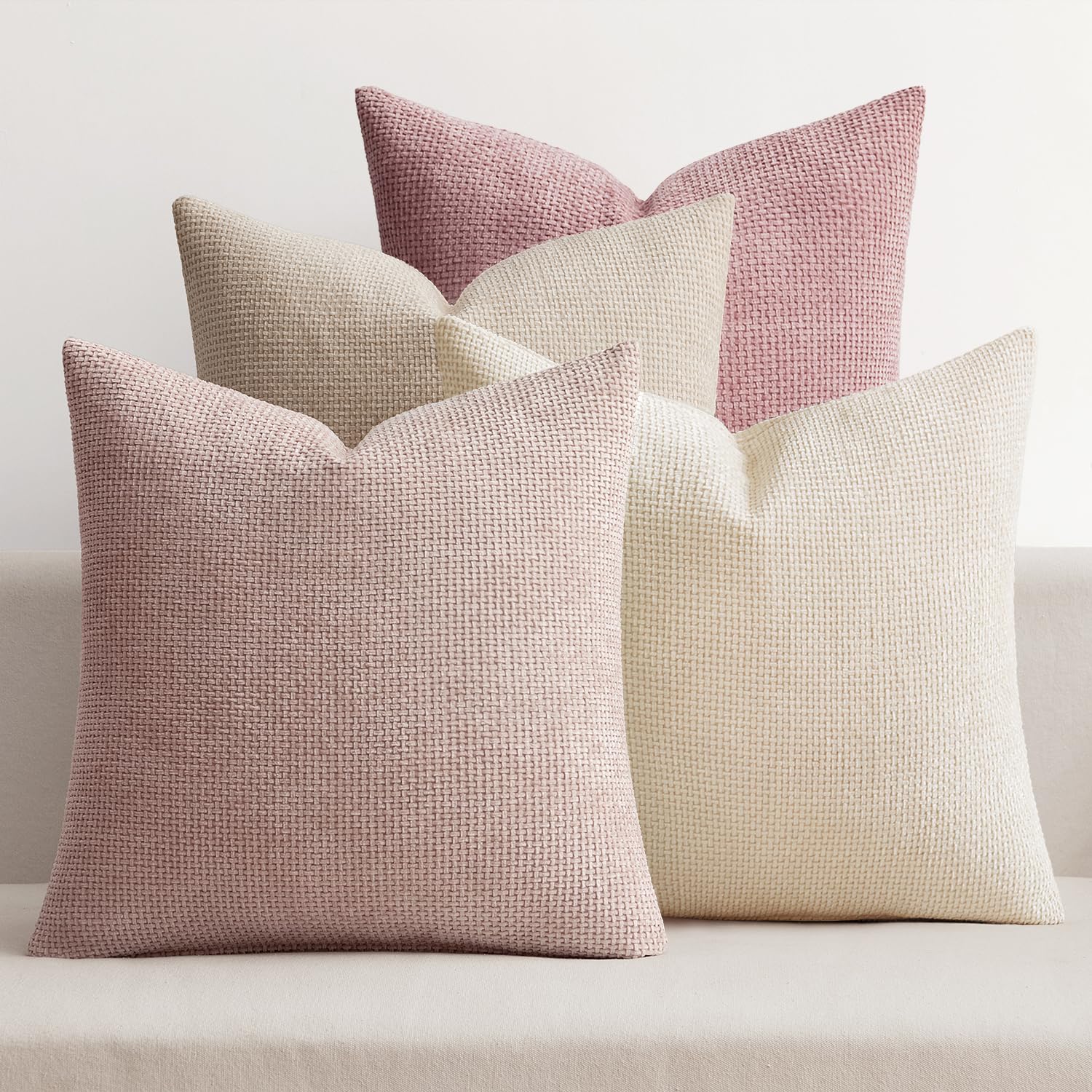 MIULEE Pack of 4 Couch Throw Pillow Covers 18x18 Inch Cream Soft Decorative Chenille Pillow Covers Farmhouse Accent Cushion Covers for Boho Spring Home Decor Sofa Bedroom Living Room