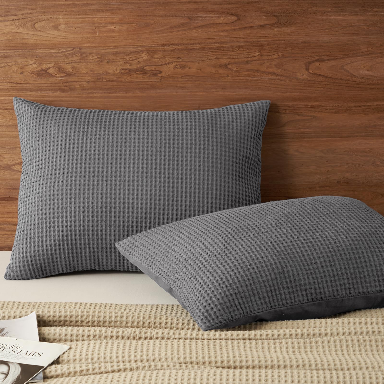 PHF 100% Cotton Waffle Weave Euro Shams 26" x 26", No Filling, 2 Pack Elegant Home Decorative Euro Throw Pillow Covers for Bed Couch Sofa, Coral
