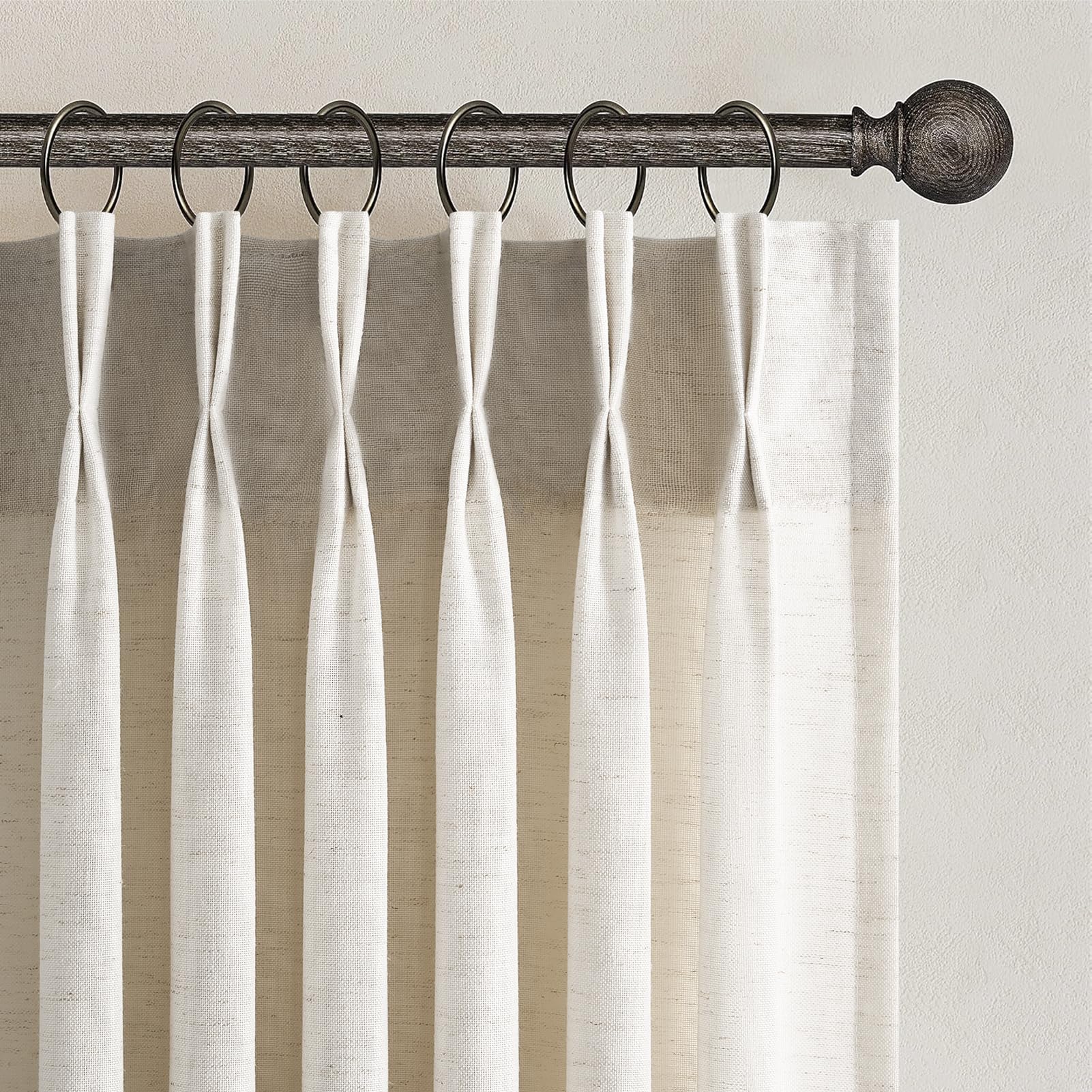 Topfinel Pinch Pleated Curtains 90 Inches Long 2 Panels Set,Natural Cream Semi Sheer Cotton Blend Fabric Aesthetic Advanced Curtain Drapes for Living Room Bedroom,40x90 inch Length