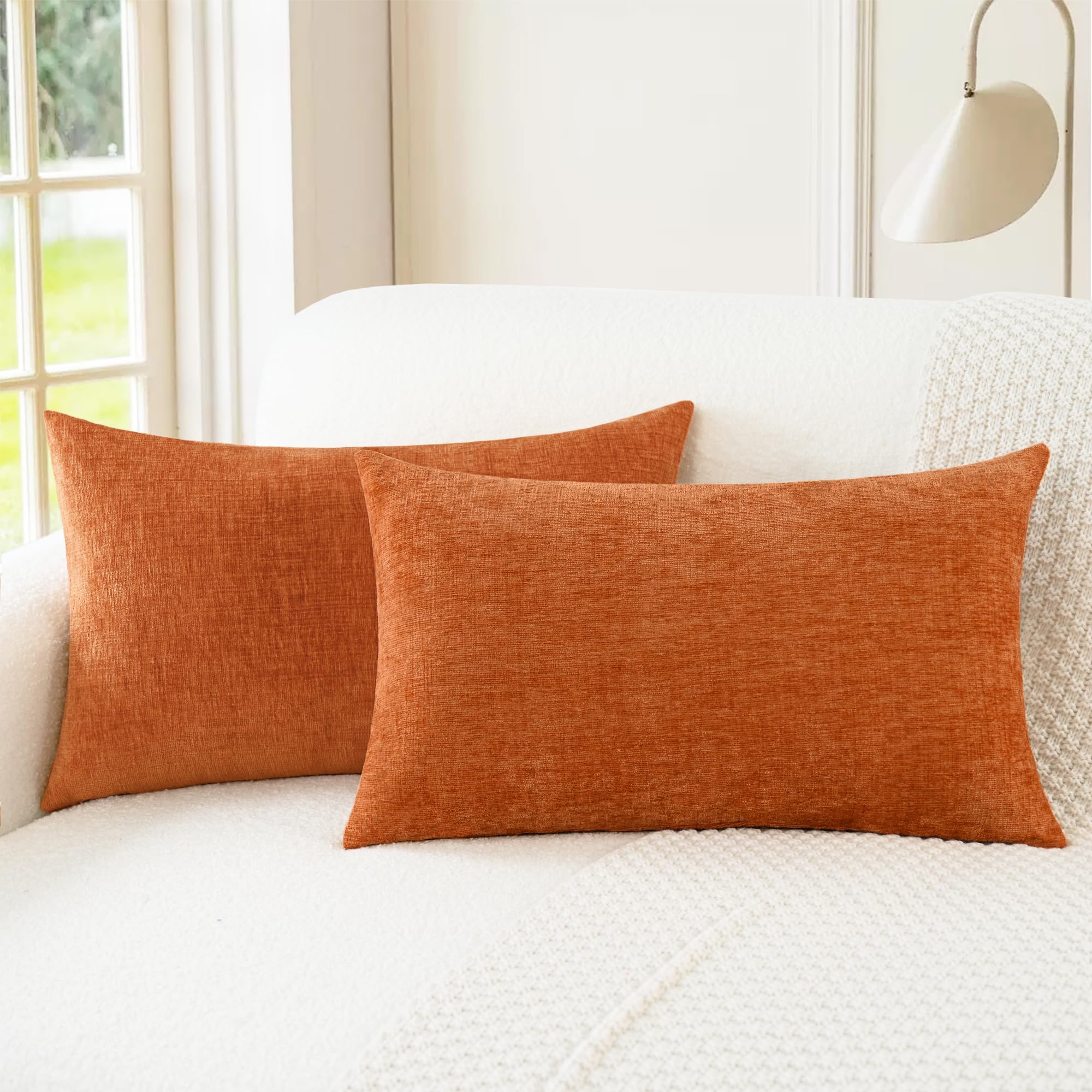 CaliTime Throw Pillow Covers Decorative 20 X 26 Inches Pack of 2 Cozy Chenille Standard Pillow Shams Cases for Couch Sofa Bed Living Room Home Living Coral