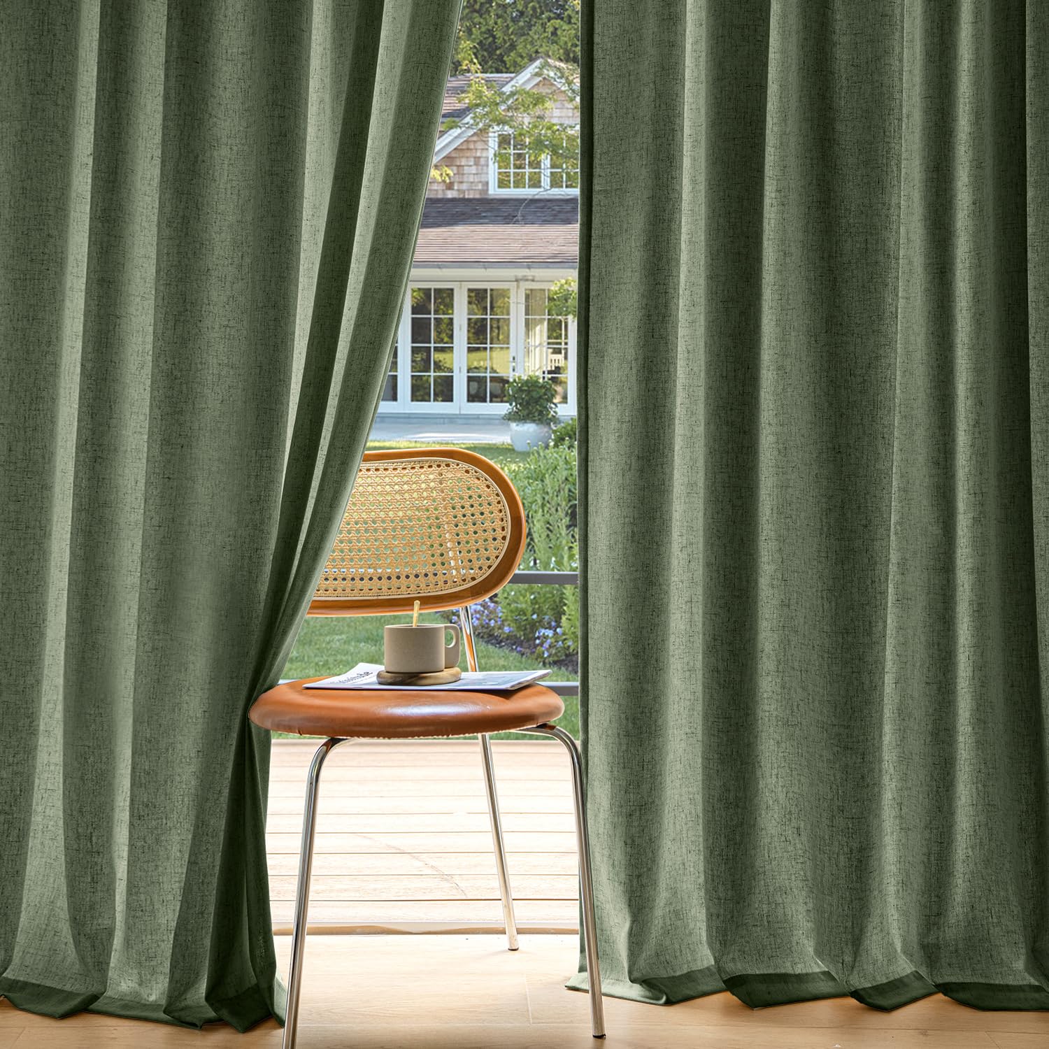 MIULEE Non-See-Through Privacy Linen Curtains 2 Panels, Light Filtering Window Curtains Farmhouse Textured Back Tab Semi Sheer Drapes for Bedroom Living Room, 52 x 84 Inches Long, Natural White