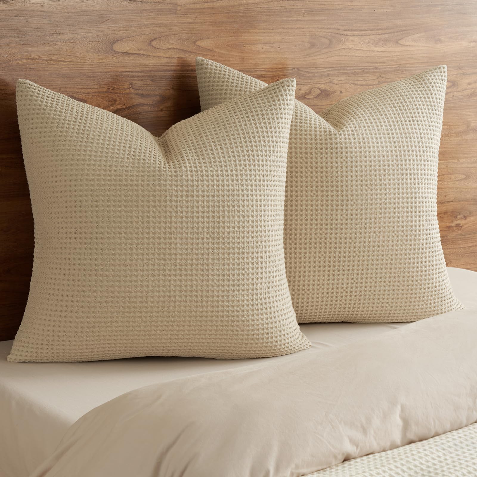 PHF 100% Cotton Waffle Weave Euro Shams 26" x 26", No Filling, 2 Pack Elegant Home Decorative Euro Throw Pillow Covers for Bed Couch Sofa, Coral