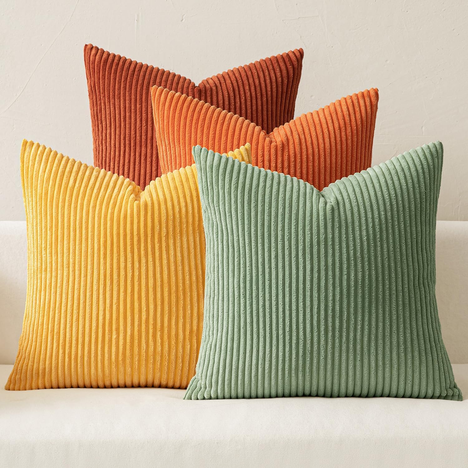 MIULEE Boho Farmhouse Neutral Cream Throw Pillow Covers 18x18 Inch Set of 4 Mordern Nordic Cushion Covers Soft Corduroy Spring Home Decor for Couch Bed Sofa Living Room
