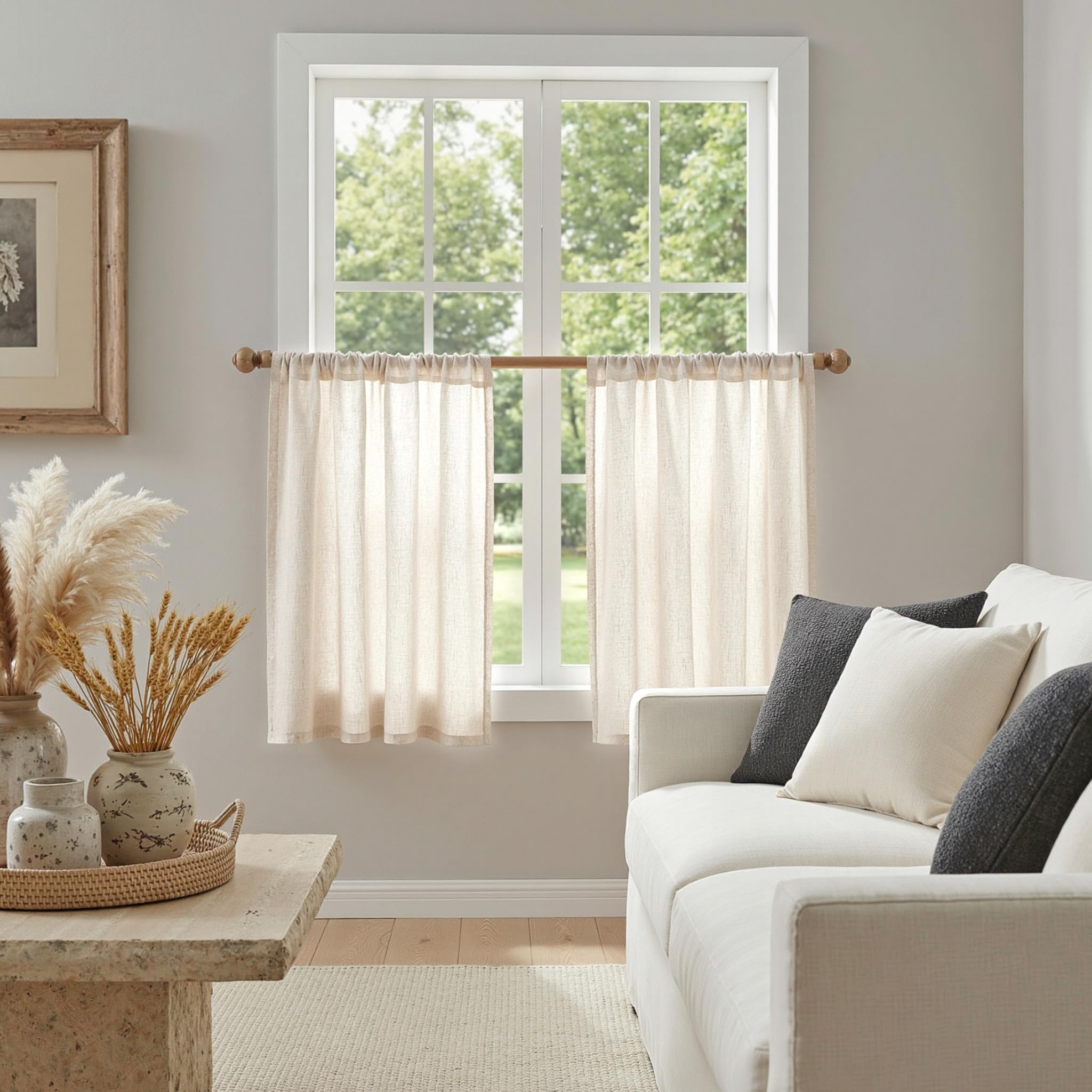 MYSKY HOME Cotton Curtains for Living Room Farmhouse Semi Sheer Light Filtering for Windows, Linen Look Texture Soft Modern Decor Country Style, 50" x 84", Light Oatmeal, 2 Panels